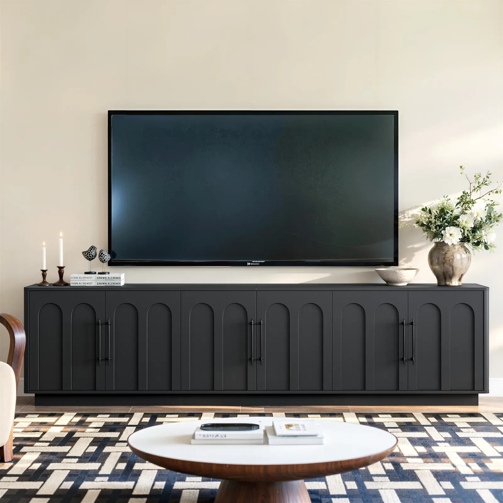 94, 5" Extra Long TV Stand for Large TVs, 6-Door Media Console with Storage Shelves,…