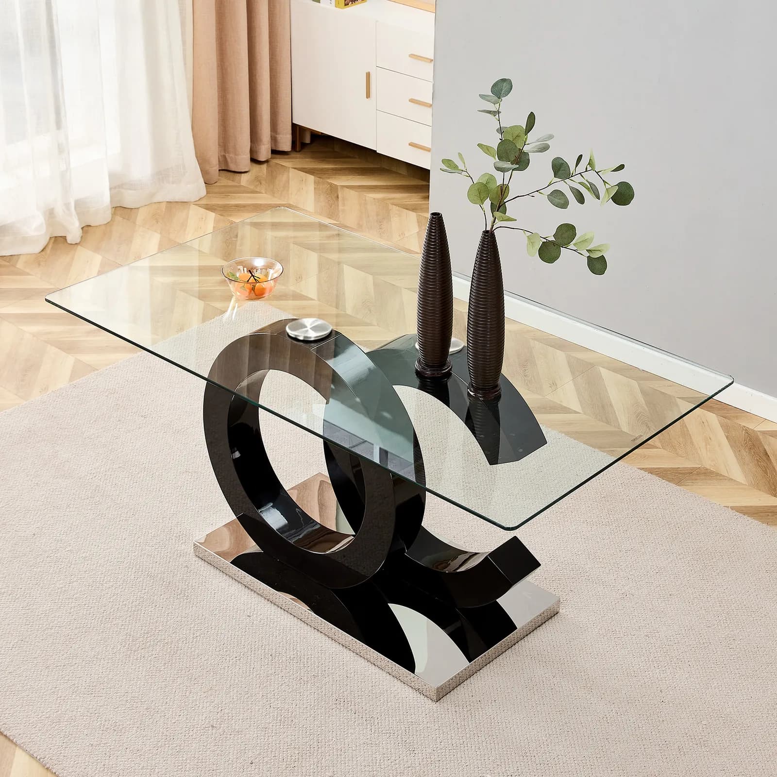 Large Modern Minimalist Rectangular Glass Dining Table for 6-8 with 0, 39" Tempered Glass…