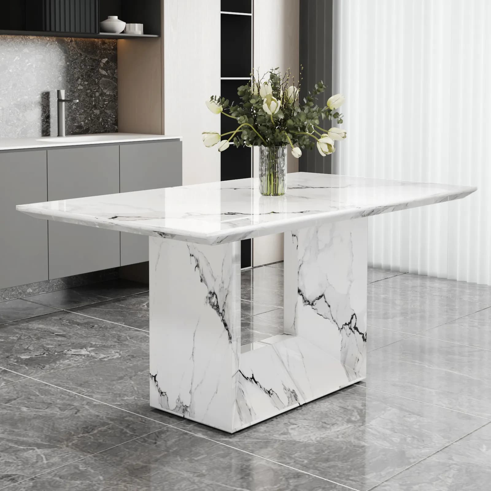 A simple dining table now, A white marble patterned dining table, Suitable for kitchen…