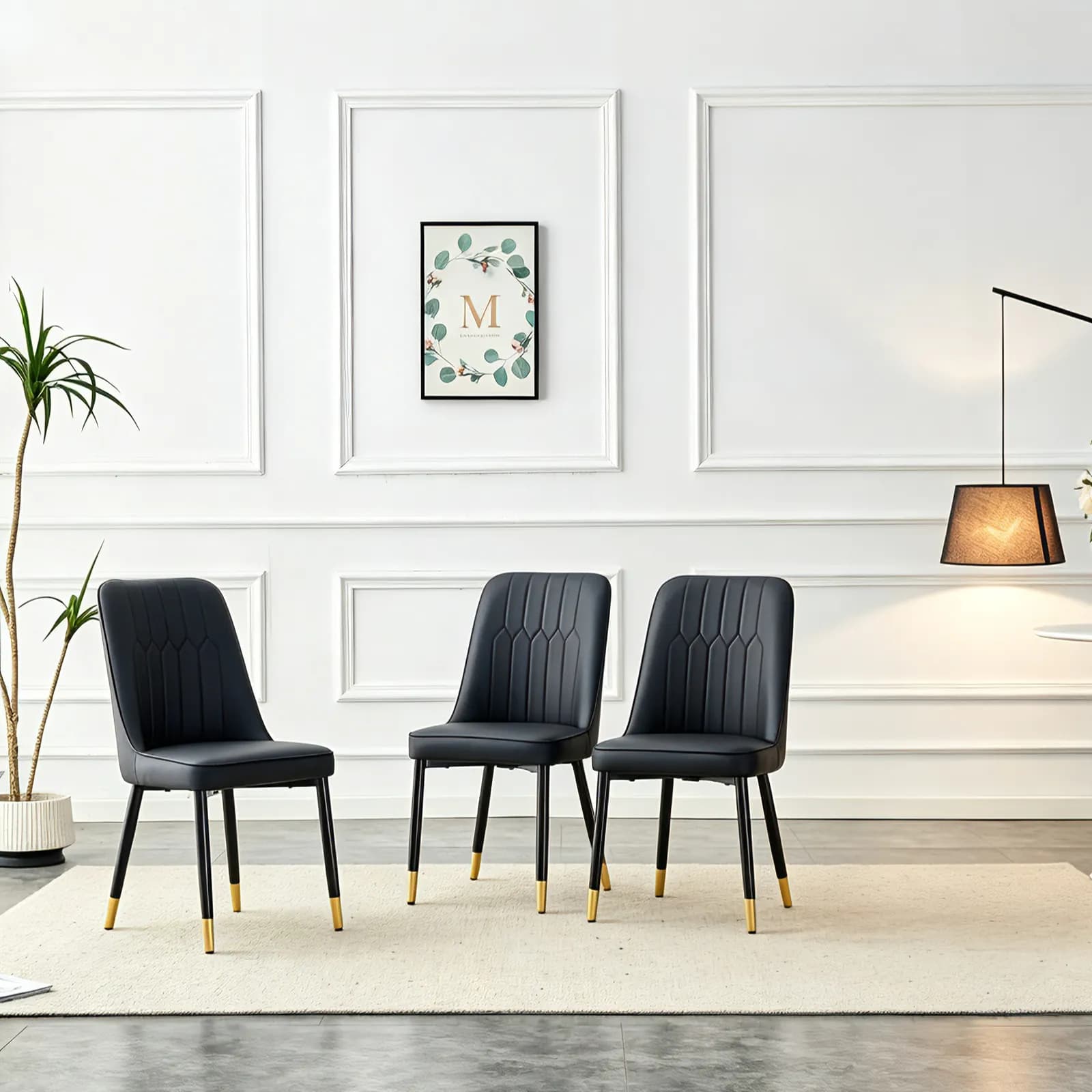 Modern dining chairs, equipped with PU artificial leather backrest cushions and black…