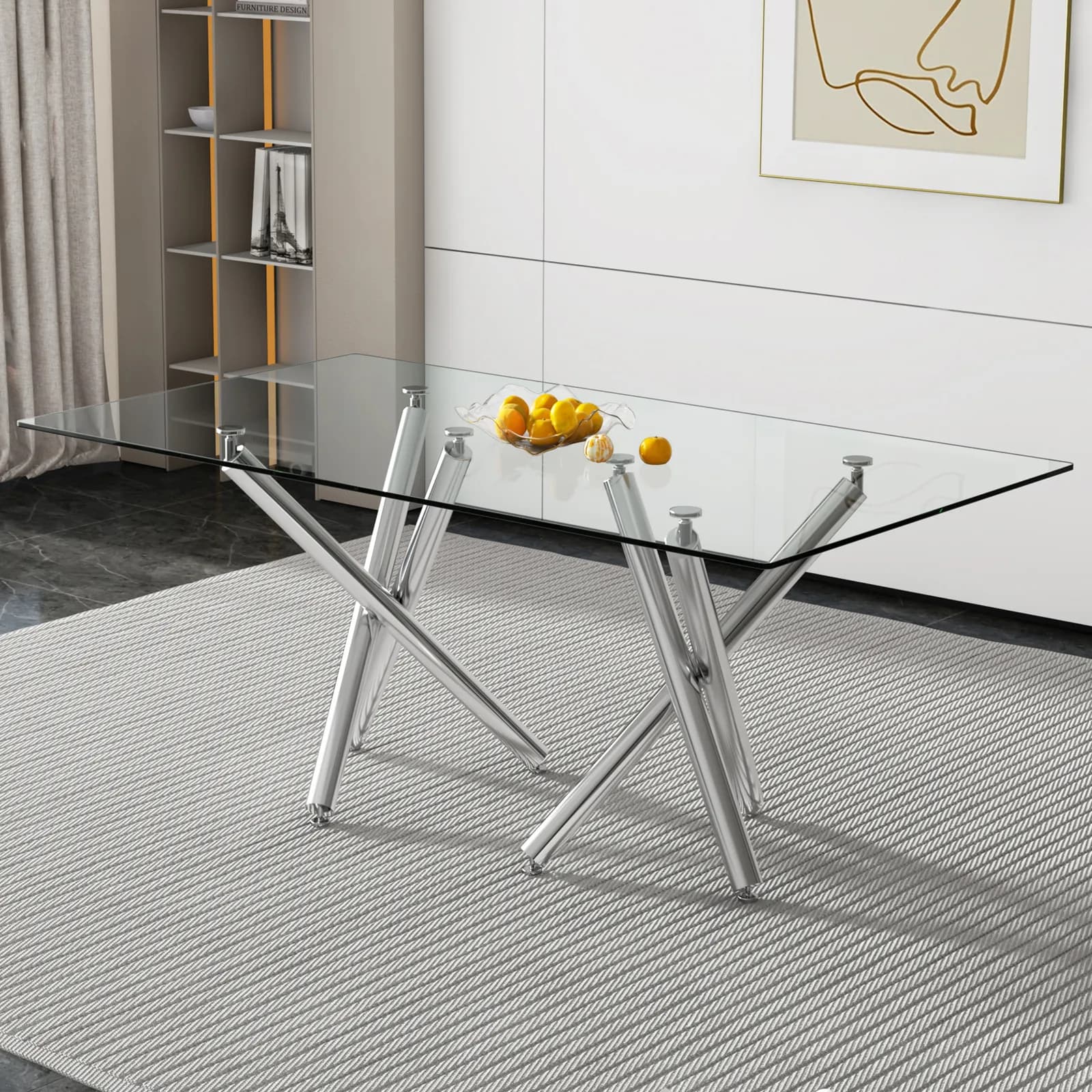 Large Modern Rectangular Glass Dining Table for 6-8 with 0, 39" Tempered Glass Tabletop…