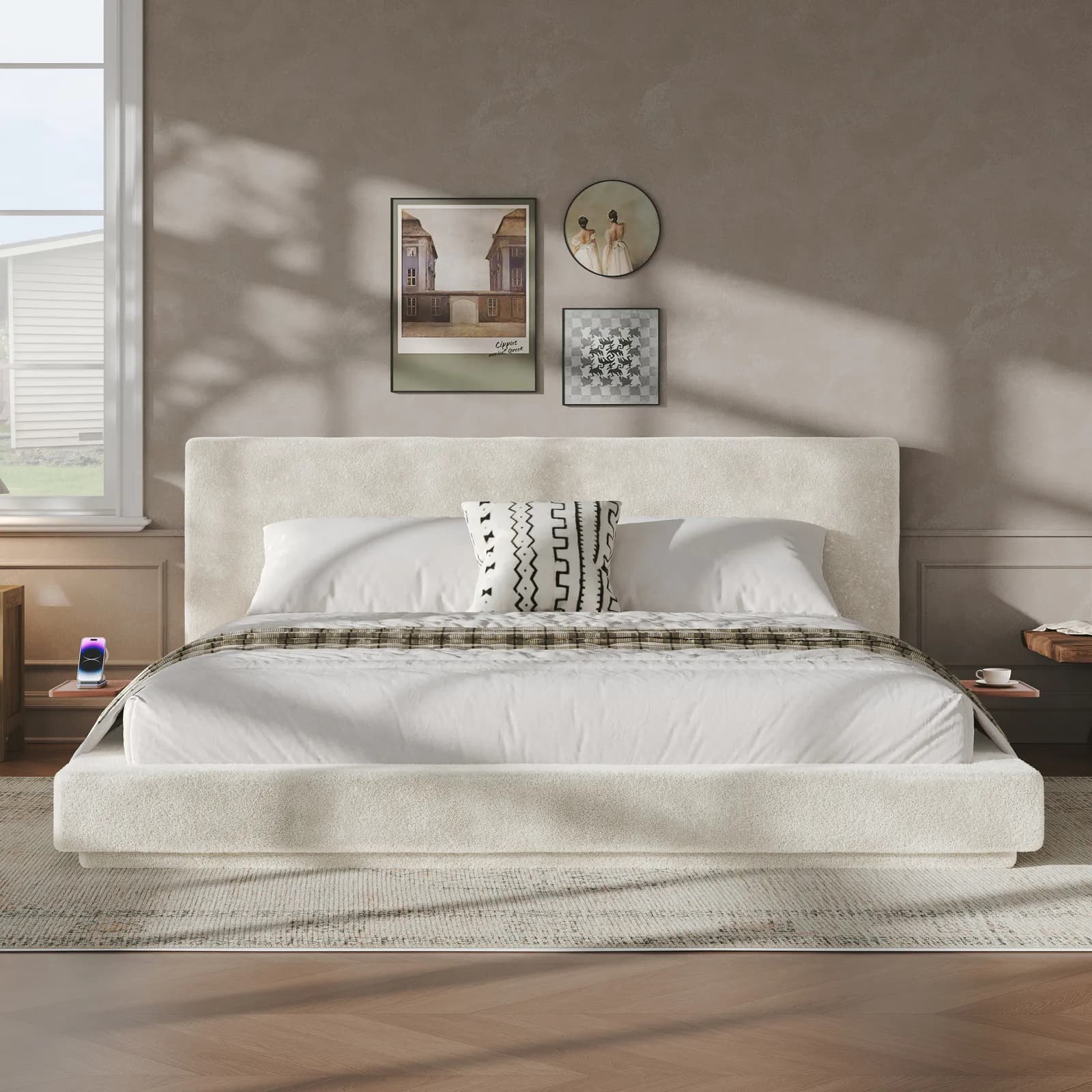 AirFrame King Bed Frame with Adjustable Sliding Side Table Visual Floating Effect, 8, 7''…