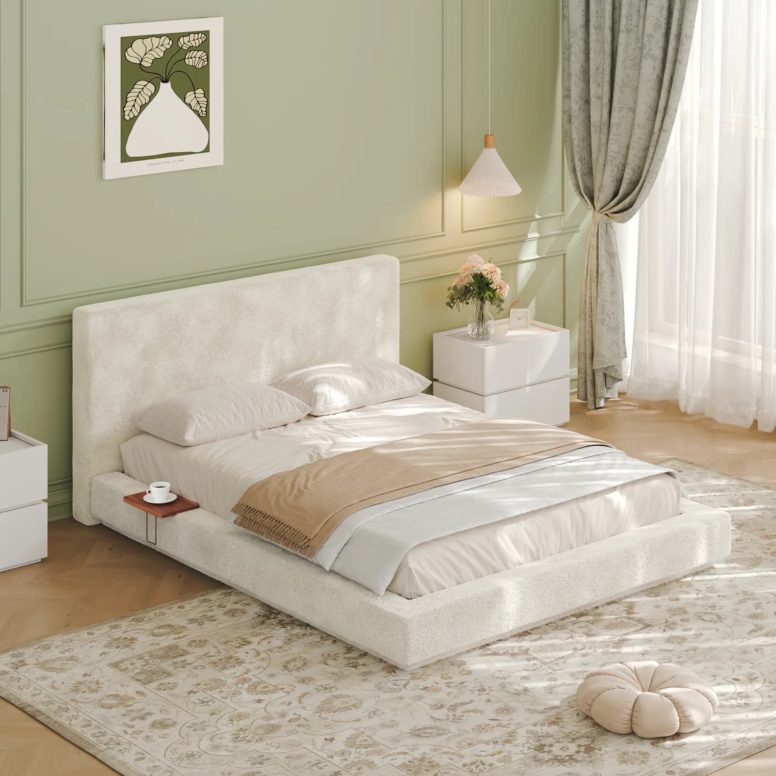 AirFrame Queen Bed Frame with Adjustable Sliding Side Table Visual Floating Effect, 8,…
