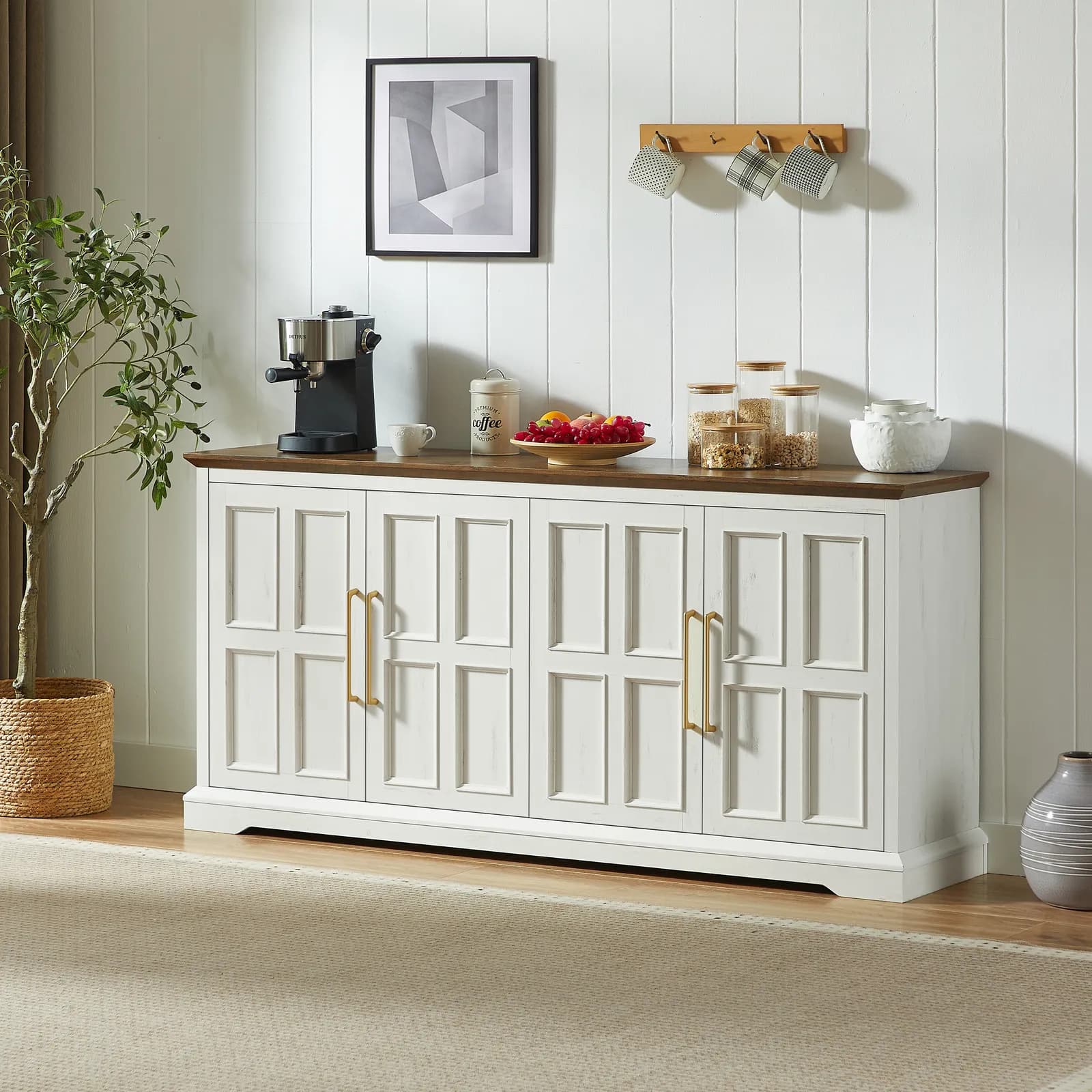 67" Large Sideboard Buffet Cabinet with Storage, Farmhouse Kitchen Buffet Cabinet Wood…