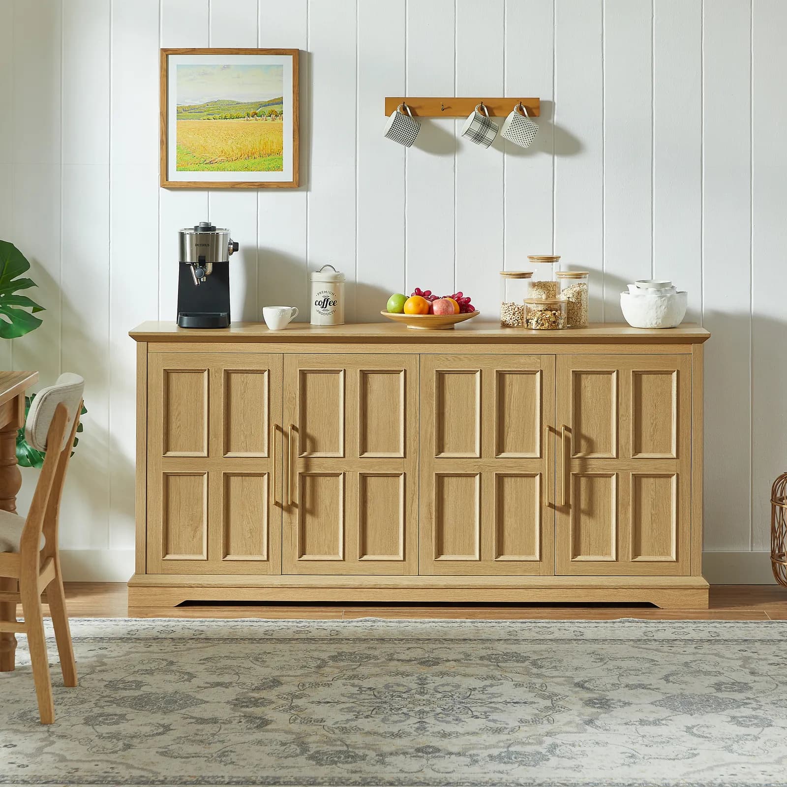 67" Large Sideboard Buffet Cabinet with Storage, Farmhouse Kitchen Buffet Cabinet Wood…