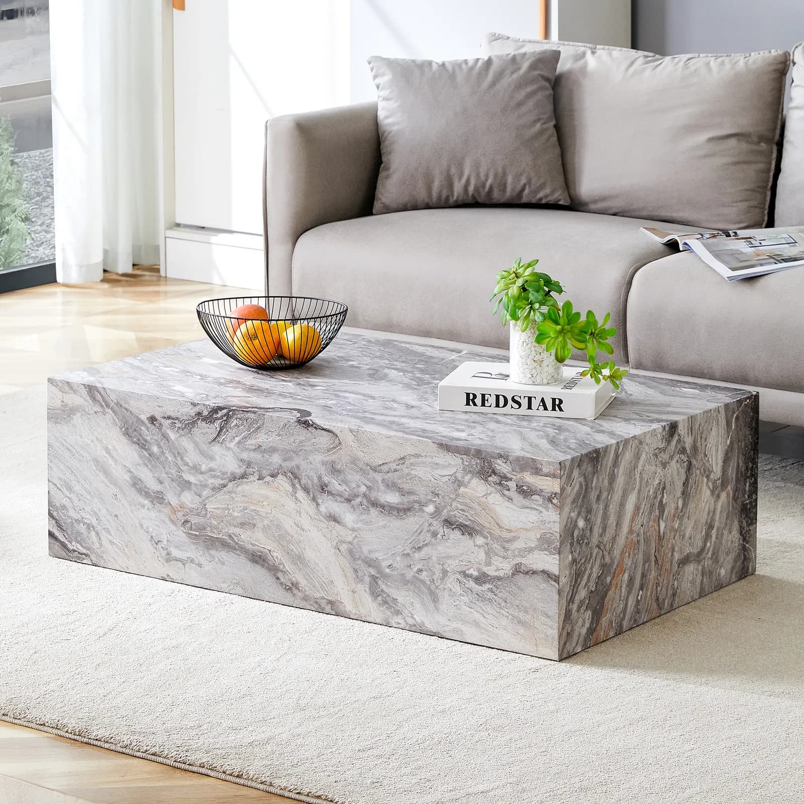 39, 3*21, 7*11, 8 Inch Grey Stone Pattern MDF Coffee Table - Luxurious Design, Perfect…