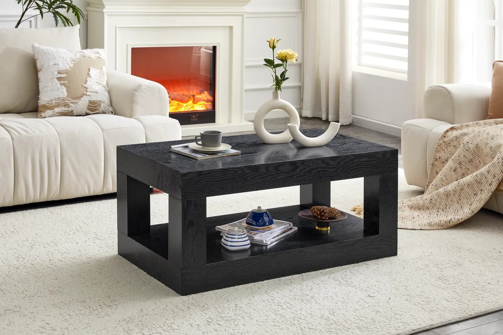 Modern 2-Tier Coffee Table for Living Room Furniture, Rectangular Center Table with Open…