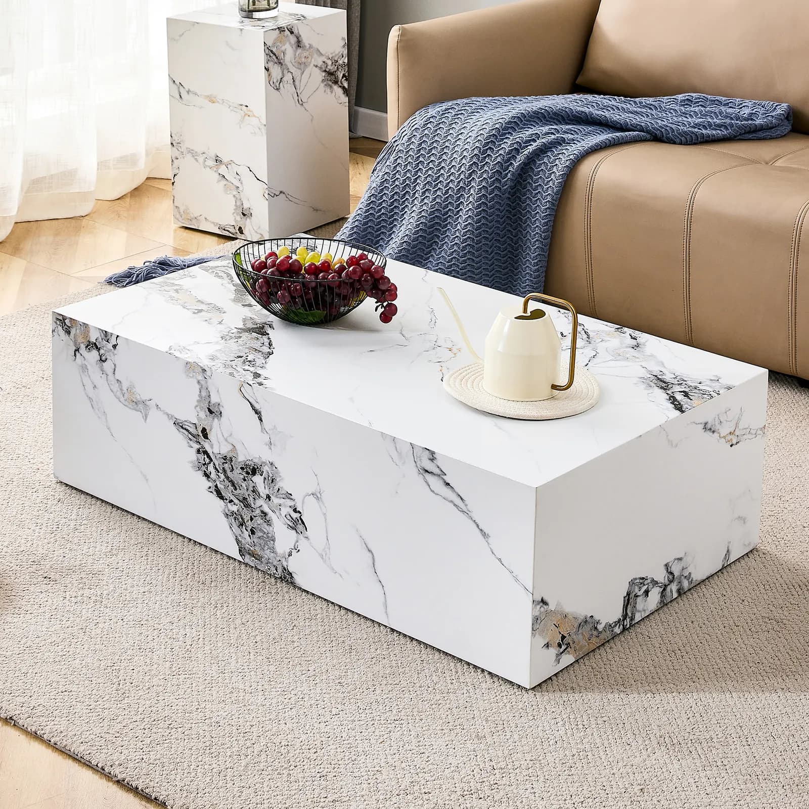 39, 3*21, 7*11, 8 Inch White Marble Pattern MDF Coffee Table - Luxurious Design, Perfect…