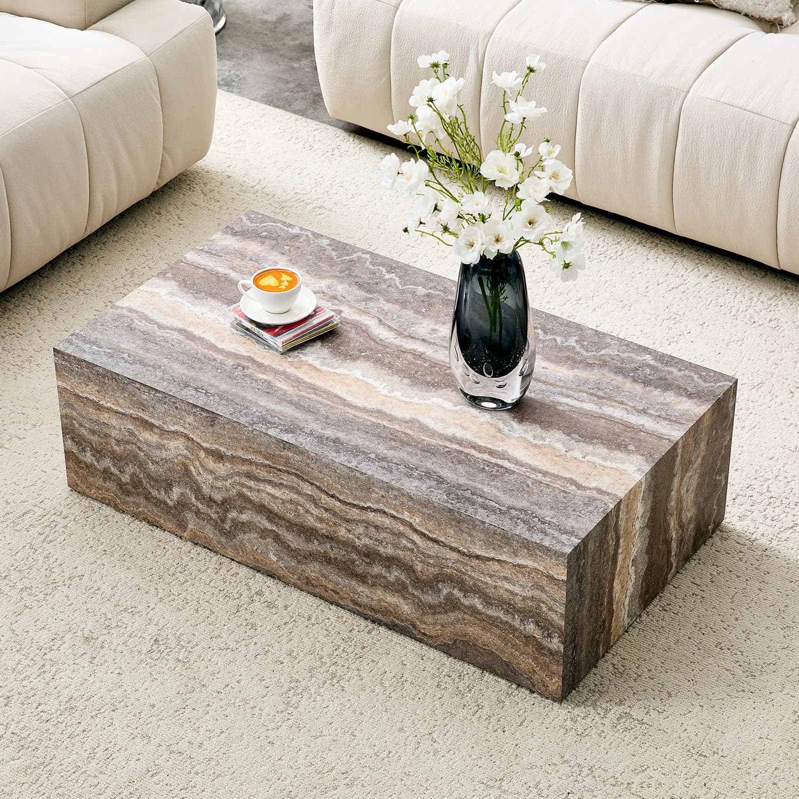 39, 3 * 21, 6 inch gray marble patterned MDF rectangular coffee table, stable, waterproof…