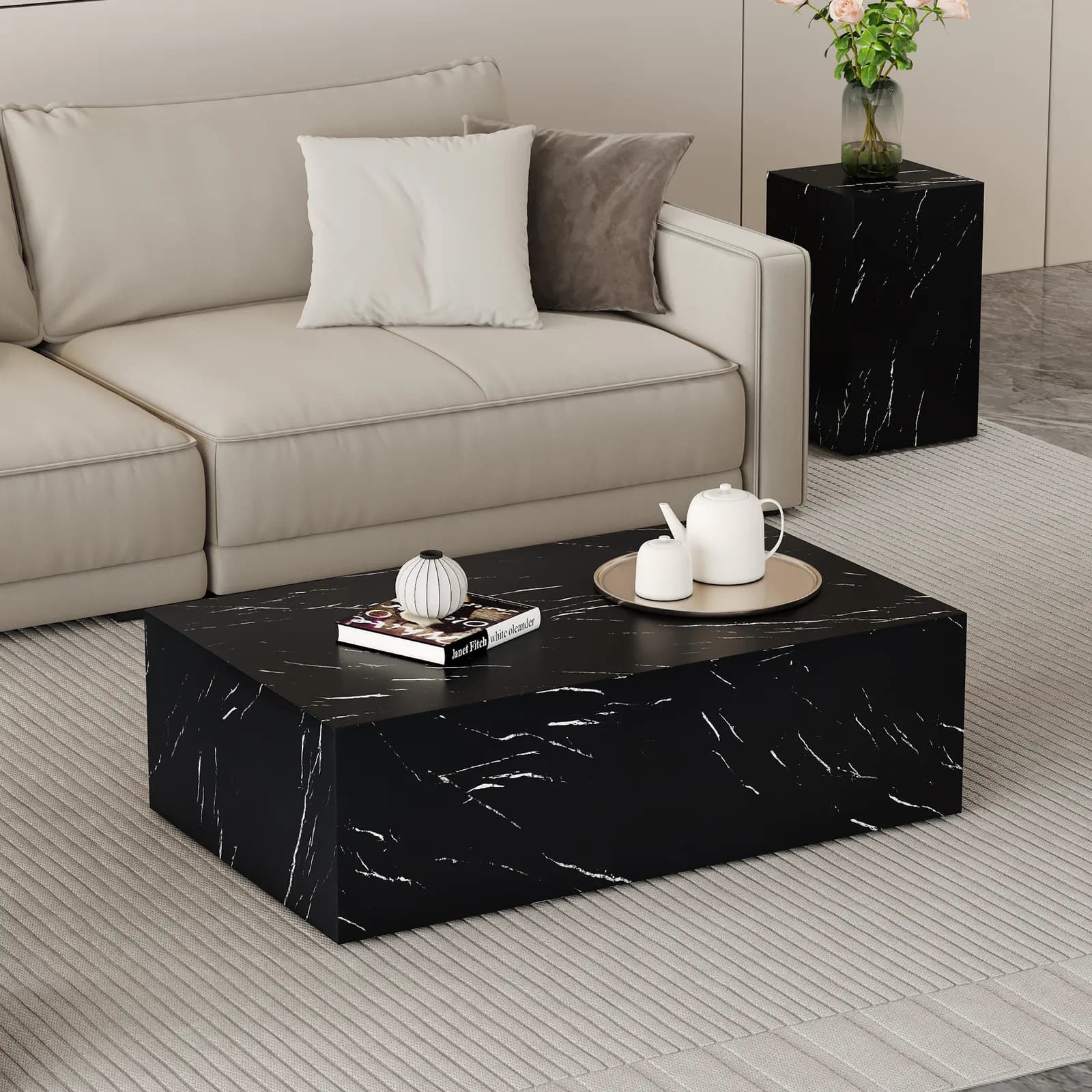 39, 3*21, 7*11, 8 Inch Black Marble Texture MDF Coffee Table - Luxurious Design, Perfect…