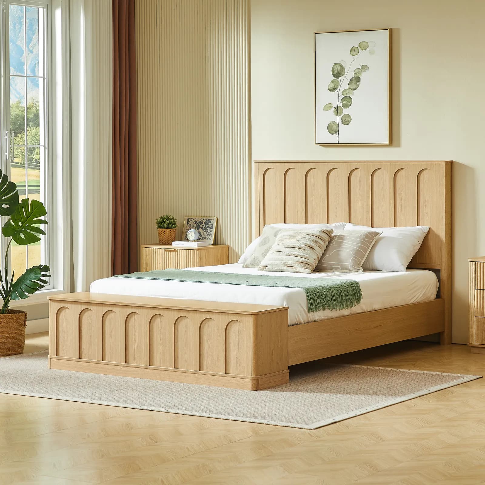 Queen Size Bed Frame with Hydraulic Storage, Mid-Century Modern Wood Platform Bed with…