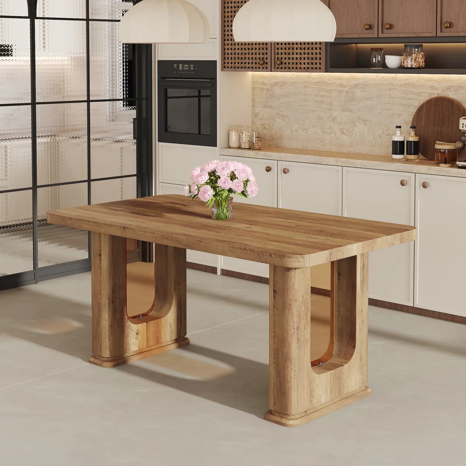 64, 5 x 35, 4 Inch Stylish Wood Color Textured Dining Table, Perfectly Blending…