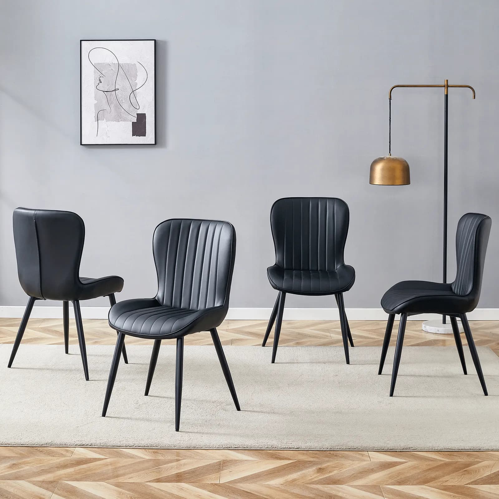 The Black Minimalist Ergonomic Dining Chair Comes In A Pack of 4, With A Comfortable…