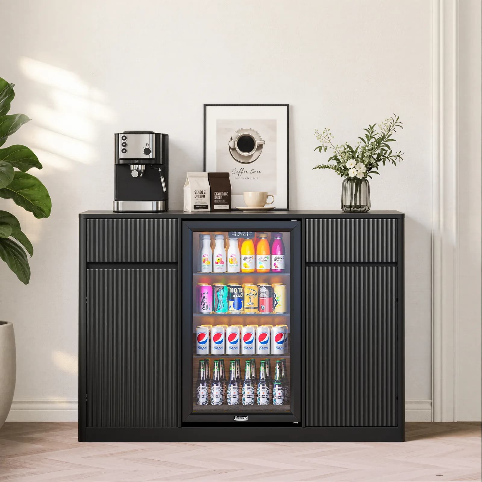 53'' Fluted Bar Cabinet with Fridge Space (Fridge Not Included), Modern Coffee Station…