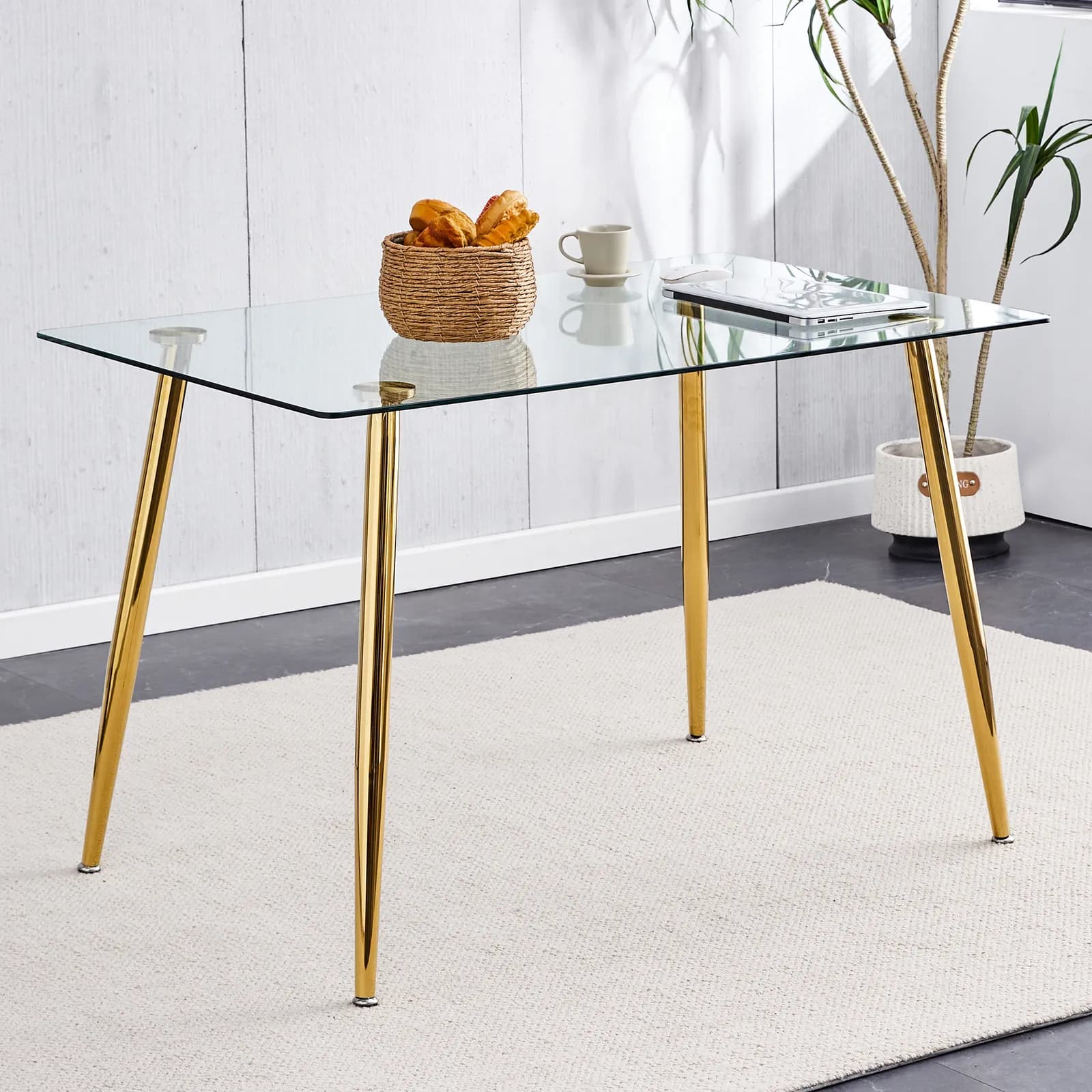 Modern Minimalist Rectangular Glass Dining Table for 4-6 with 0, 31" Tempered Glass…
