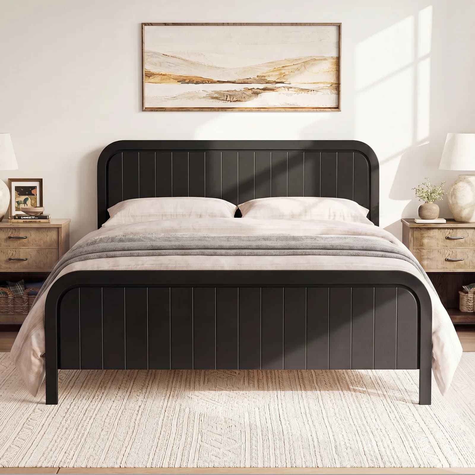 Queen Bed Frame with Headboard, Wood Platform Bed with Wooden Slats Support, Noise-Free…