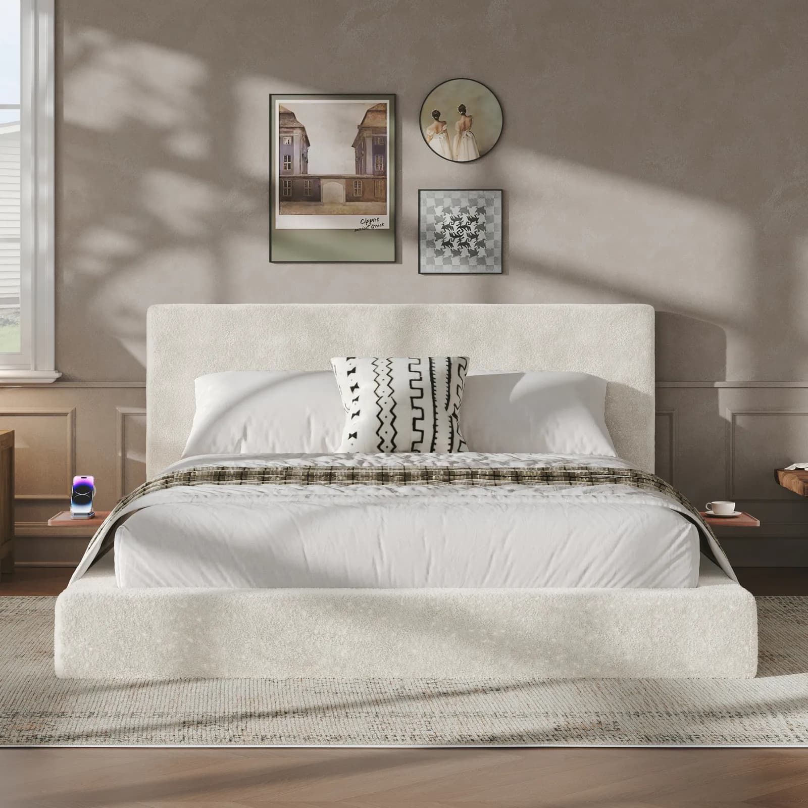 AirFrame Queen Bed Frame with adjustable Sliding Side Table, 8, 7'' Cloud Upholstered…