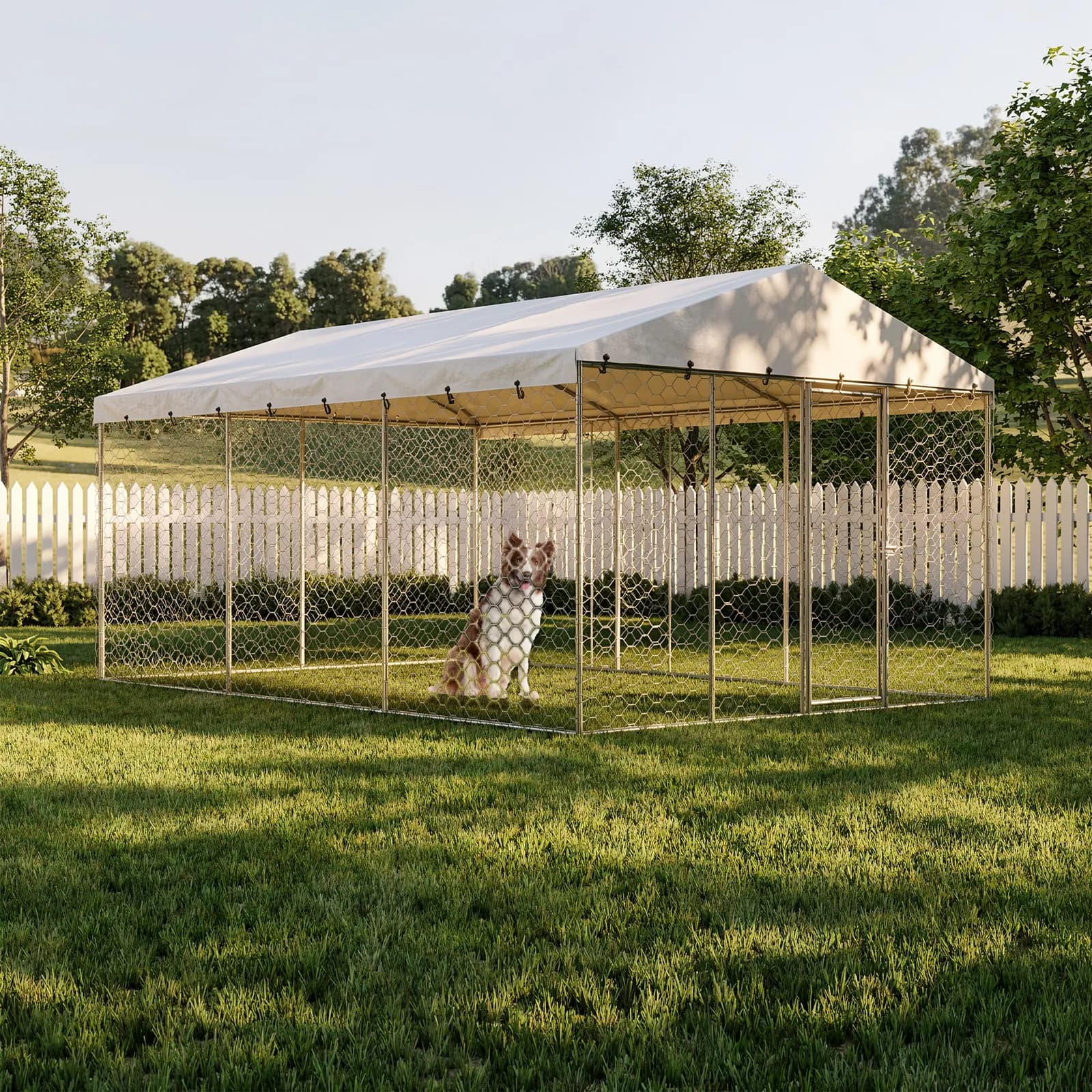 15x10 FT Large Outdoor Dog Kennel with Canopy, Heavy Duty Galvanized Steel Frame,…