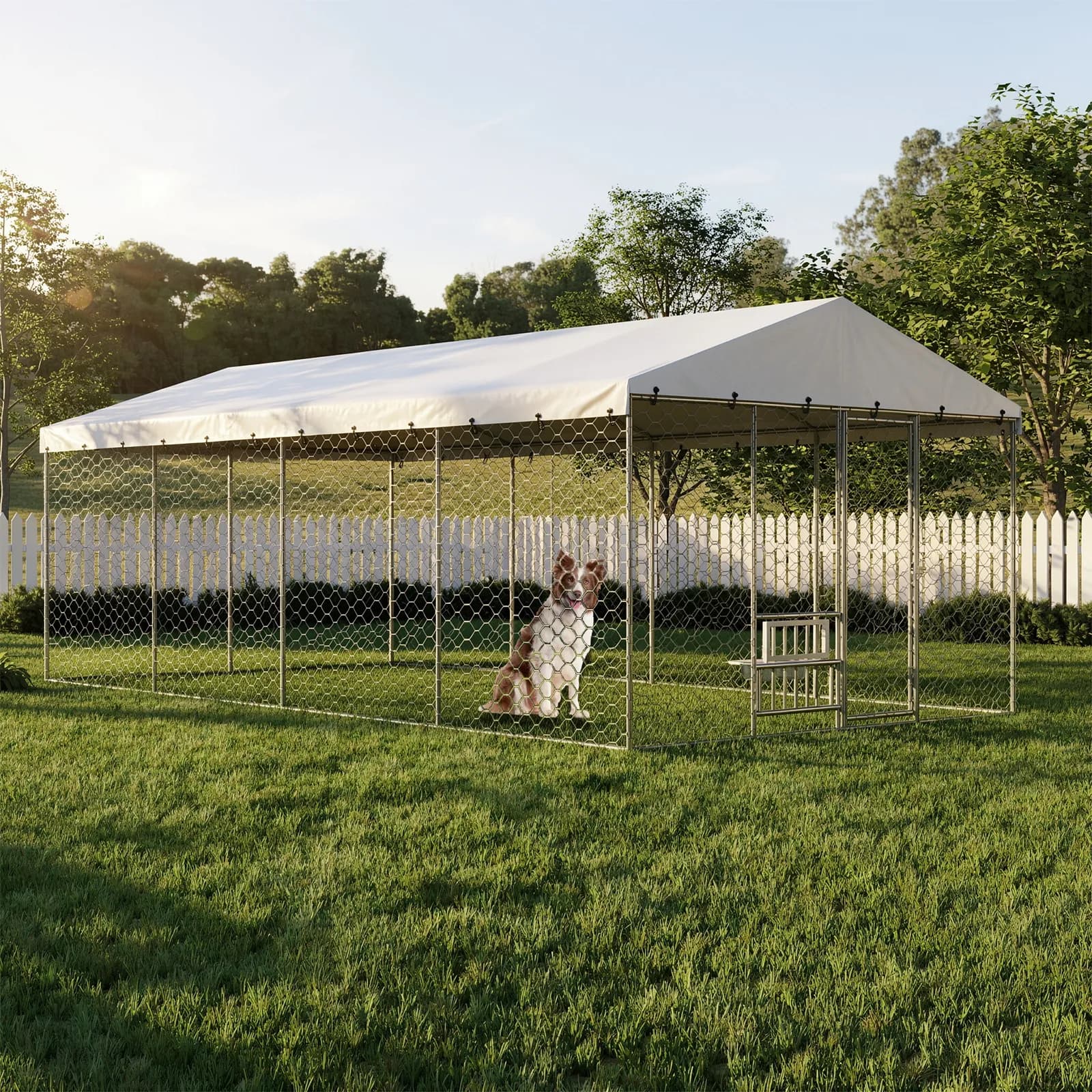 20x10 FT Large Outdoor Dog Kennel with Canopy, Heavy Duty Galvanized Steel Frame,…
