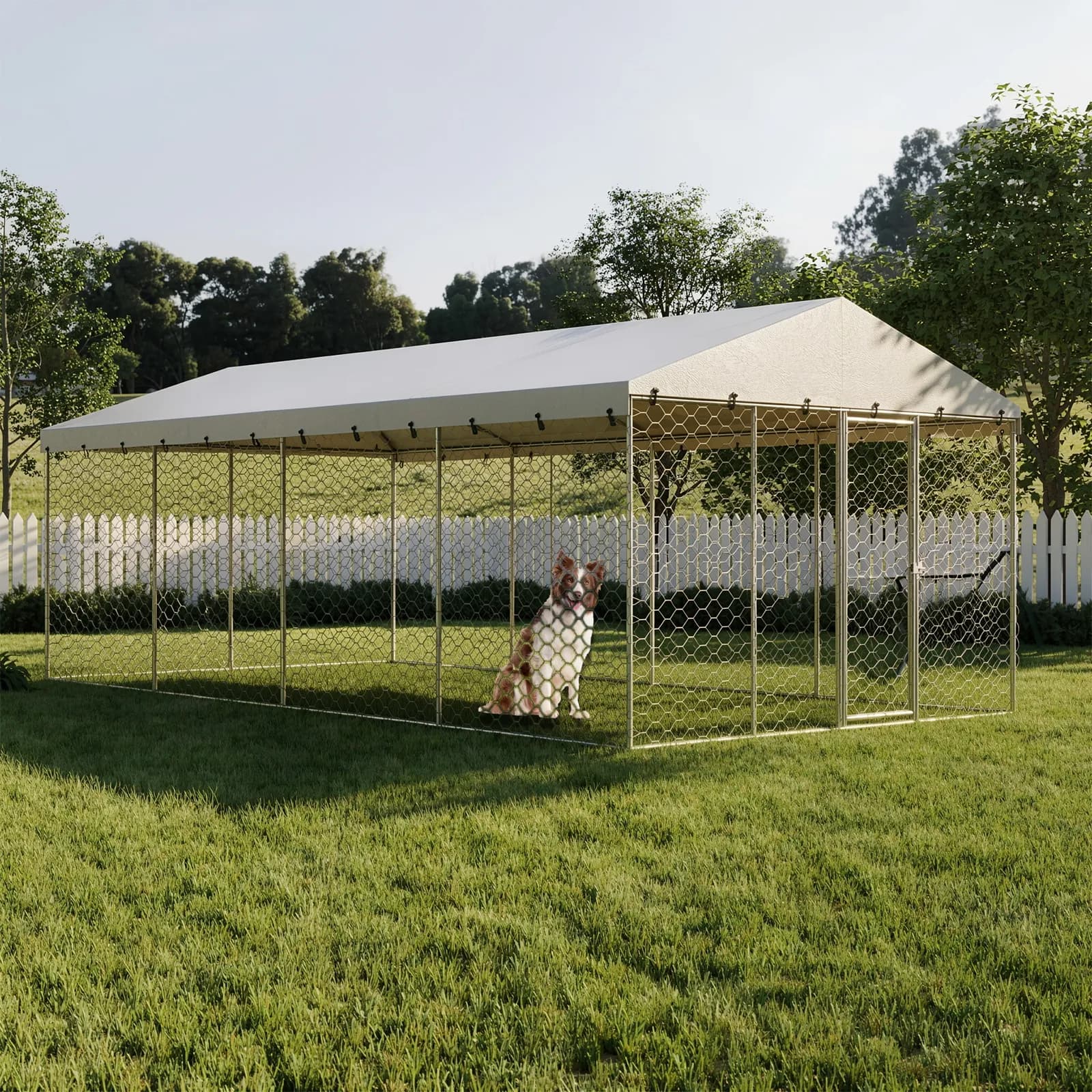 10x20 FT Large Outdoor Dog Kennel with Canopy, Heavy Duty Galvanized Steel Frame,…