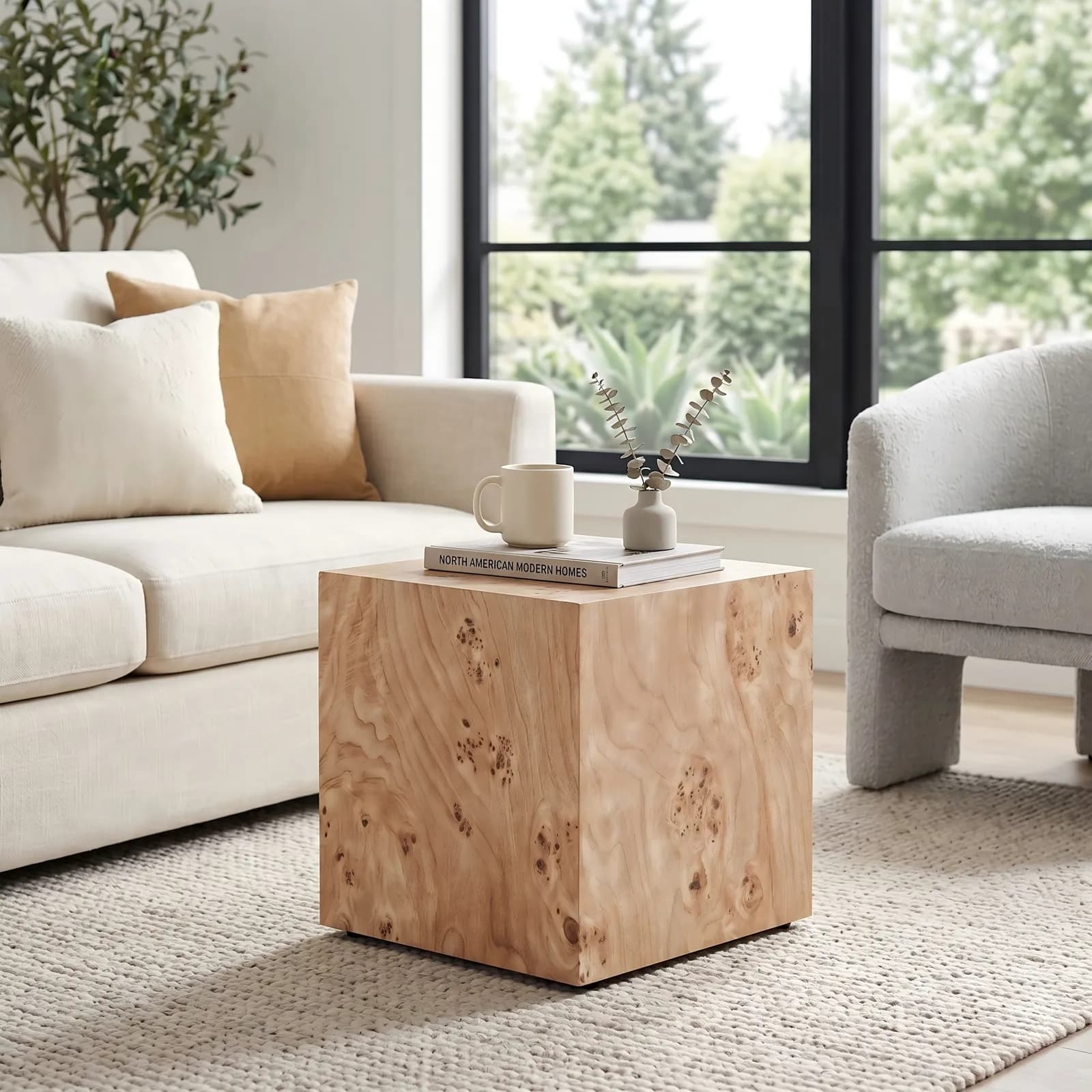Natural-style wood-grain MDF square coffee table, side table, Wabi-sabi style MDF living…