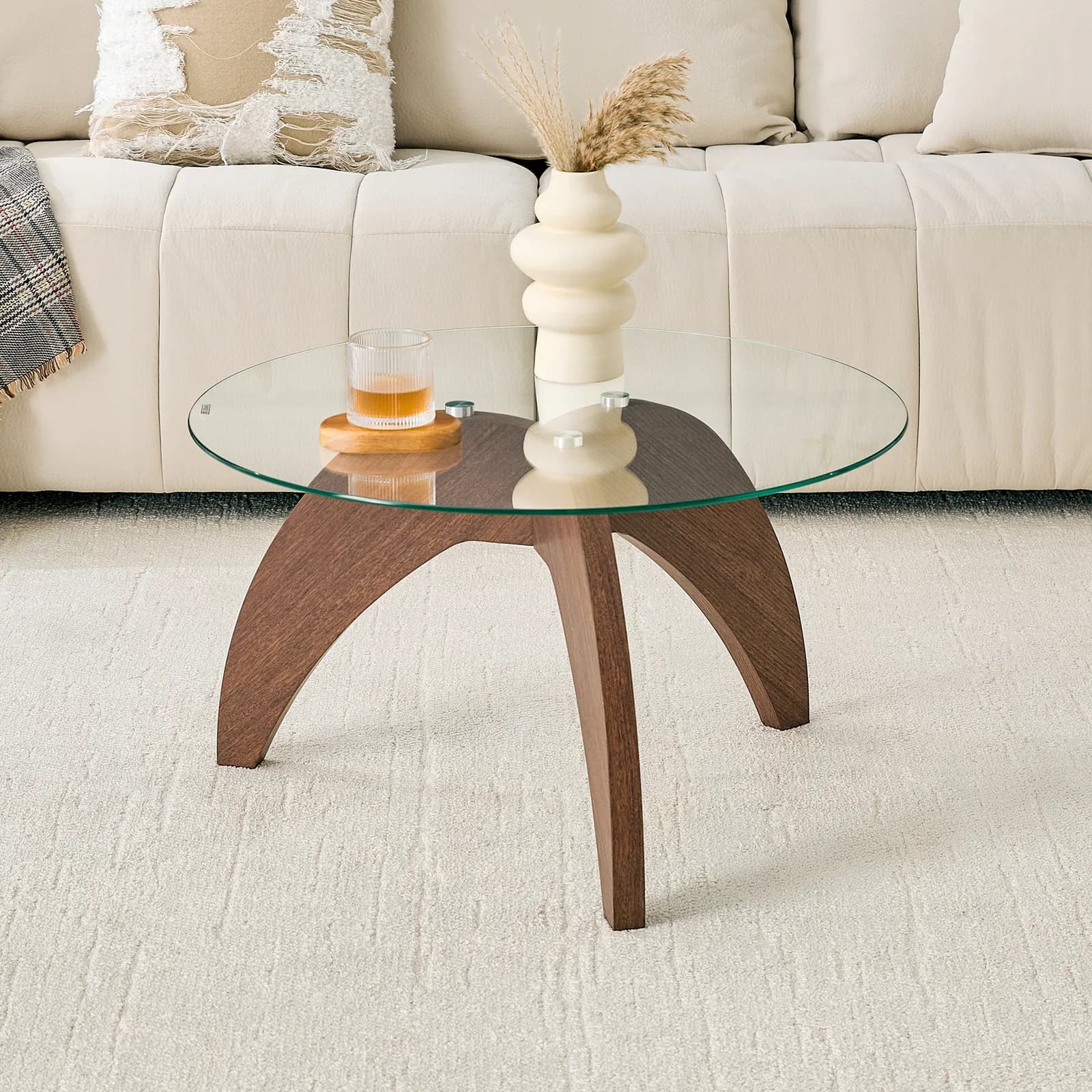 Creative claw-style triangular-leg round coffee table, approximately 27, 5 inches in…