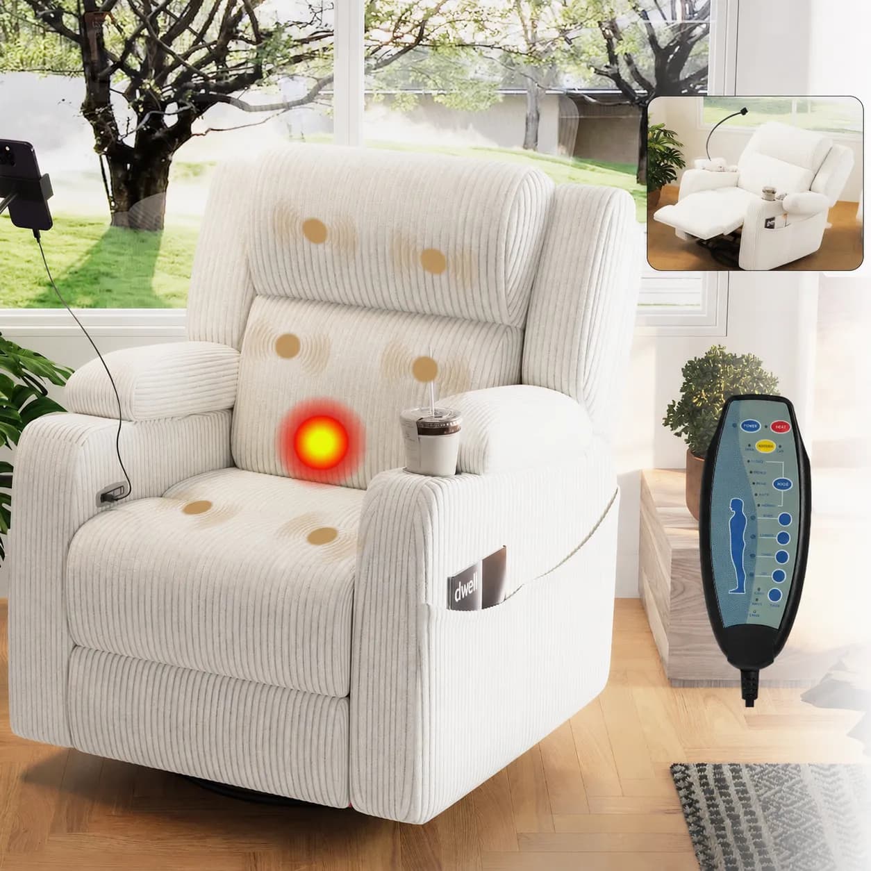 Electric Power Recliner Chair with Heat and Massage, 270° Swivel Rocker Recliner with…