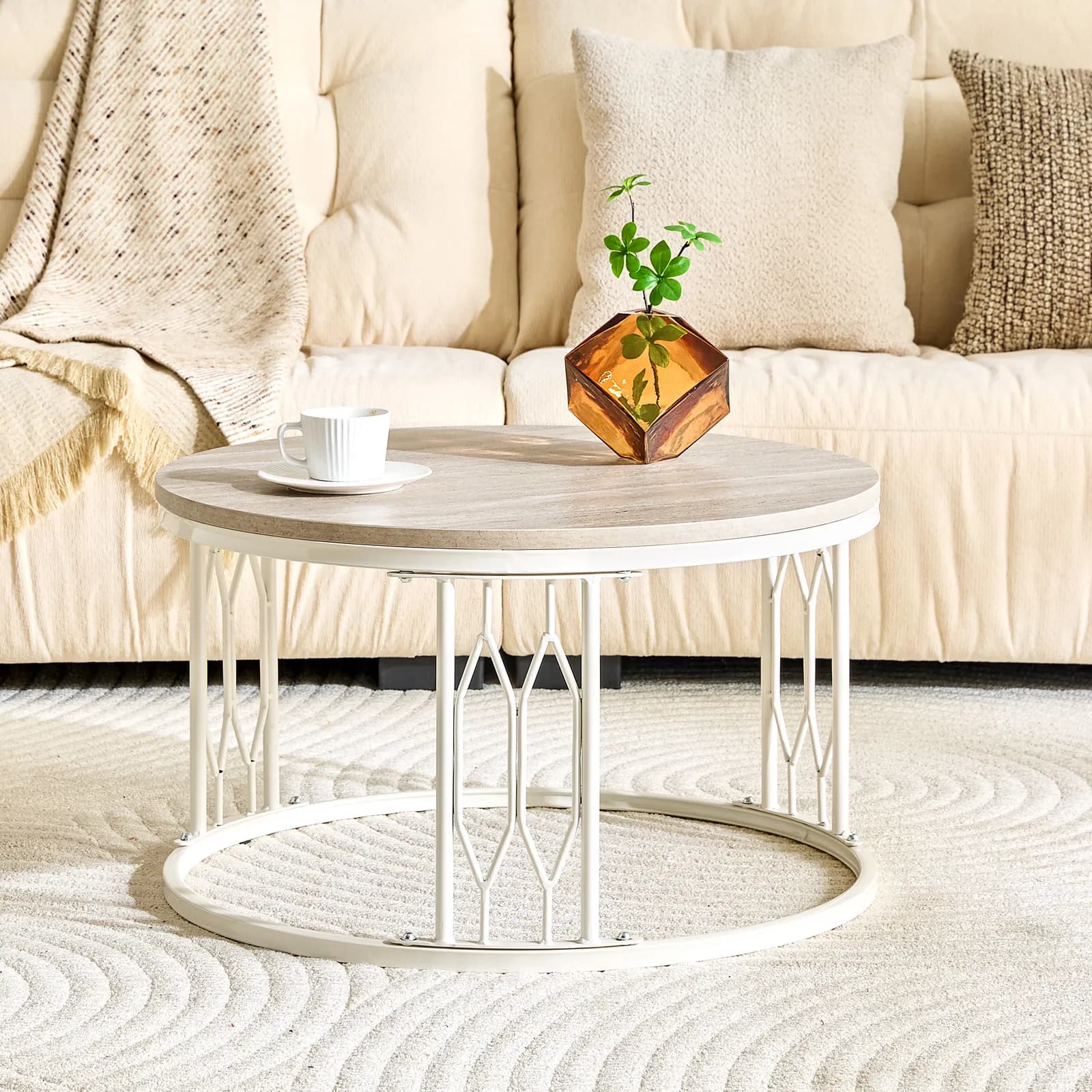 Round MDF Coffee Table with Stone-Effect Texture, 27, 5-inch Diameter, Round coffee table…