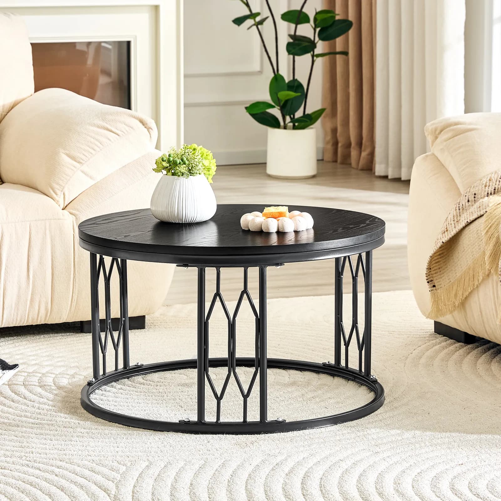 Black Round MDF Coffee Table, 27, 5-inch Diameter, A round coffee table for the living…