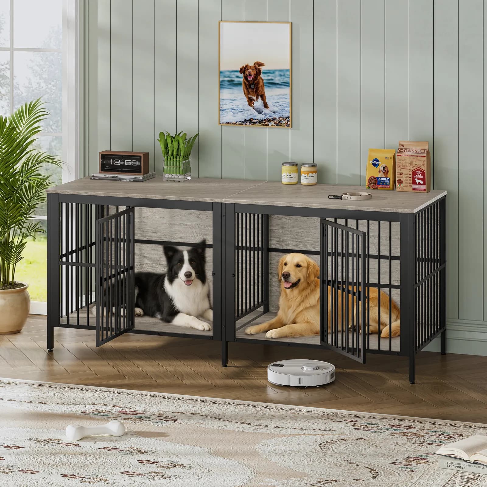 80" Dog Crate End Table, Heavy Duty 2-Door Indoor Pet Kennel, Multipurpose Dog House…