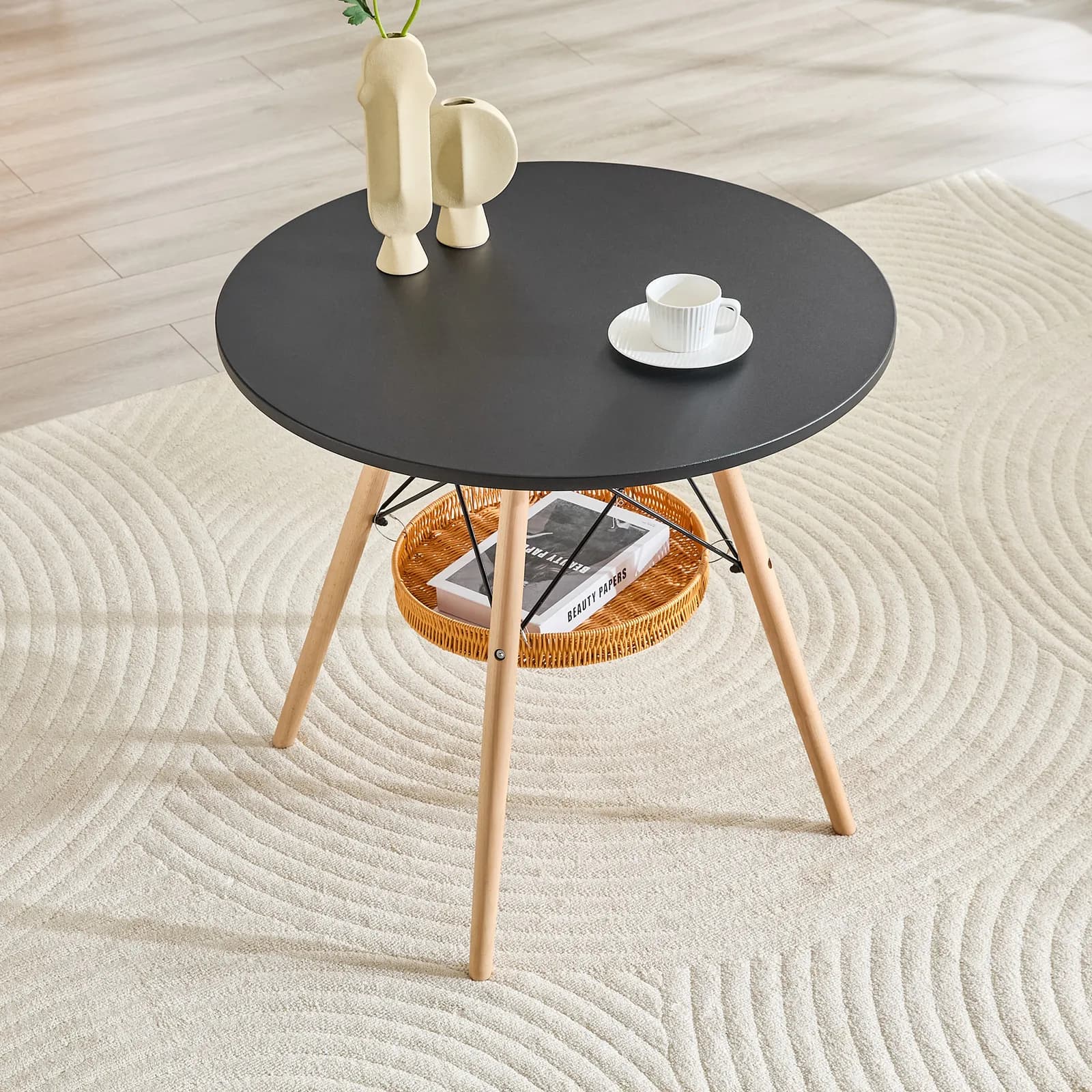 31, 5-inch diameter circular dining table, black MDF vacuum formed tabletop, solid wood…