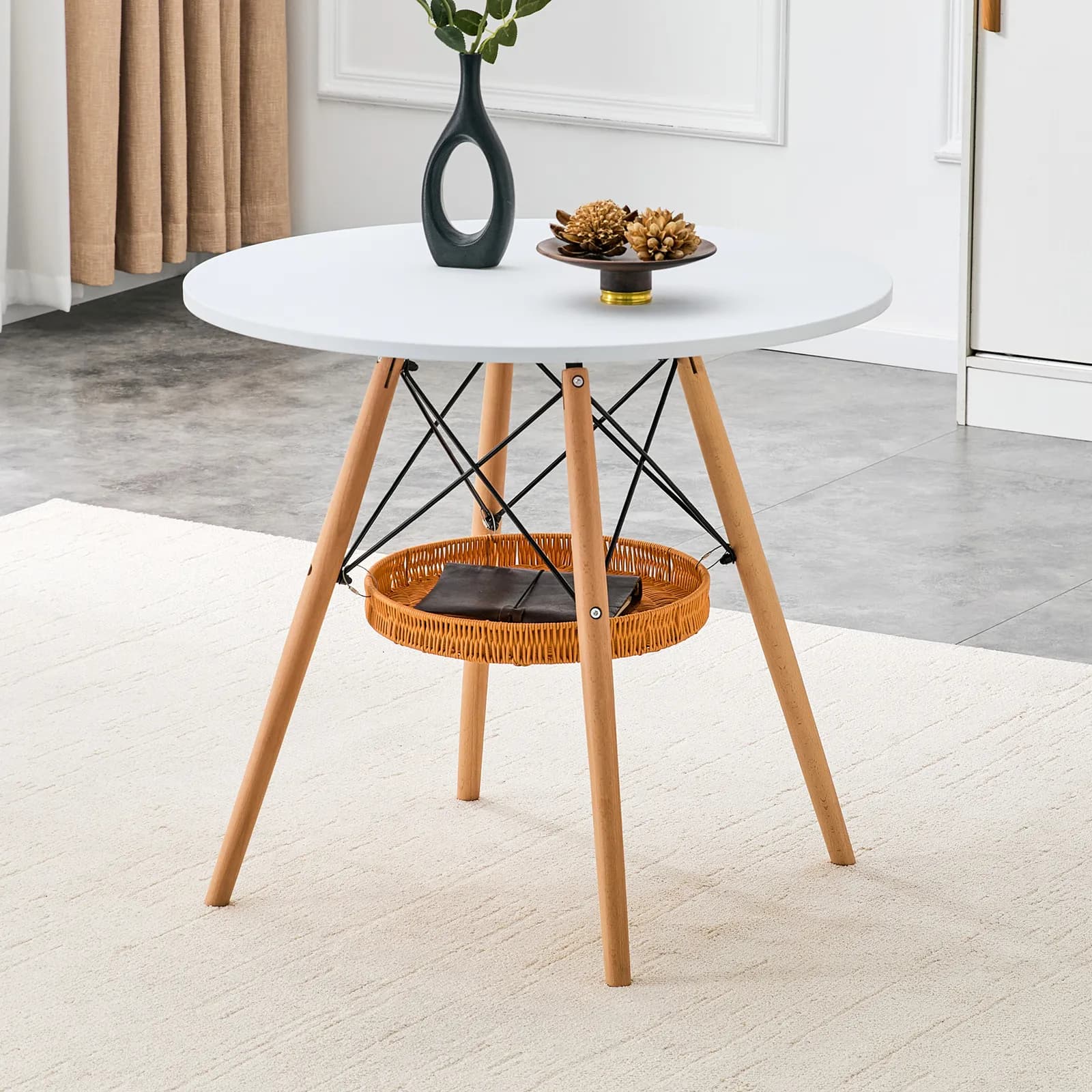 31, 5-inch diameter circular dining table, white MDF vacuum formed tabletop, solid wood…