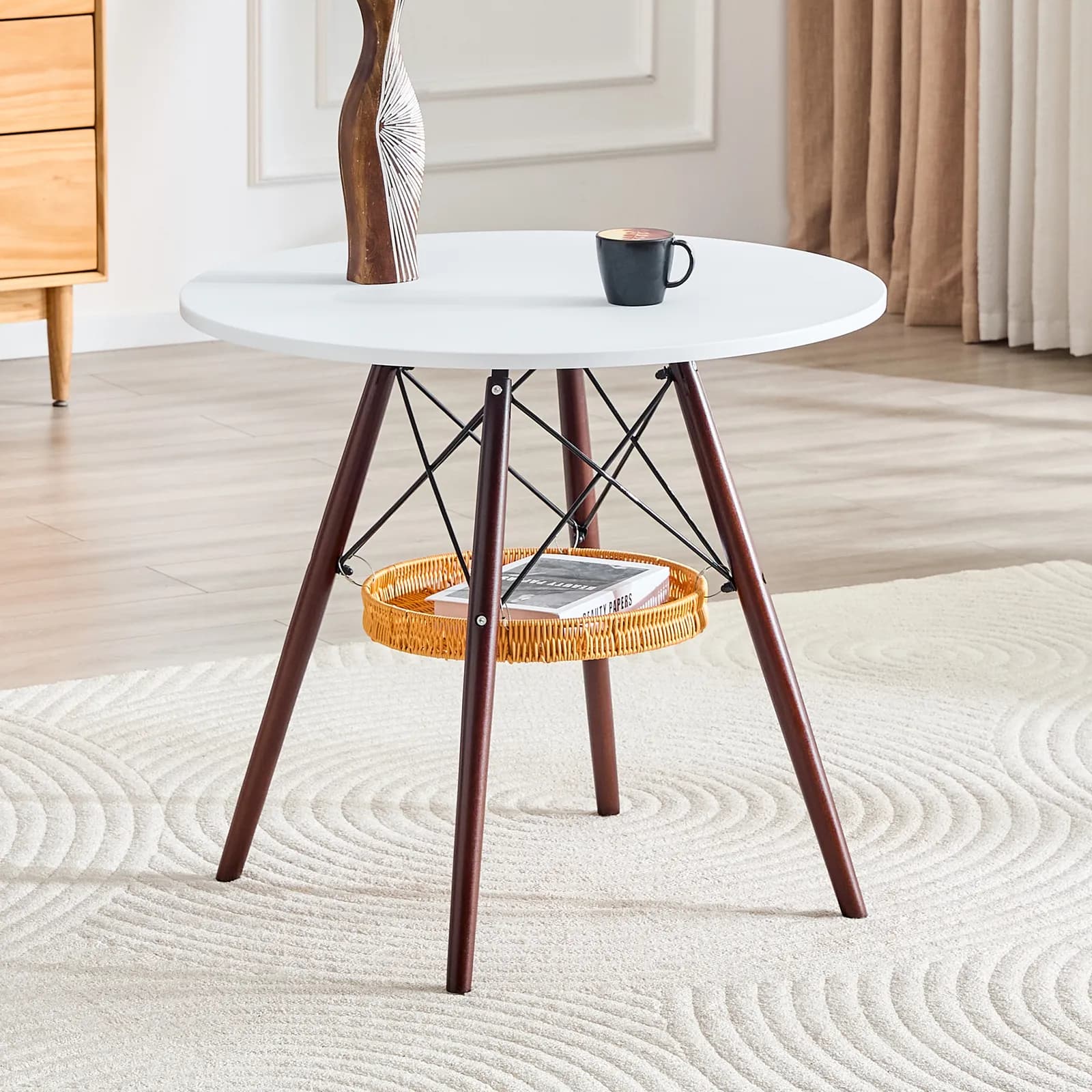 31, 5-inch diameter circular dining table, white MDF vacuum formed tabletop, walnut solid…