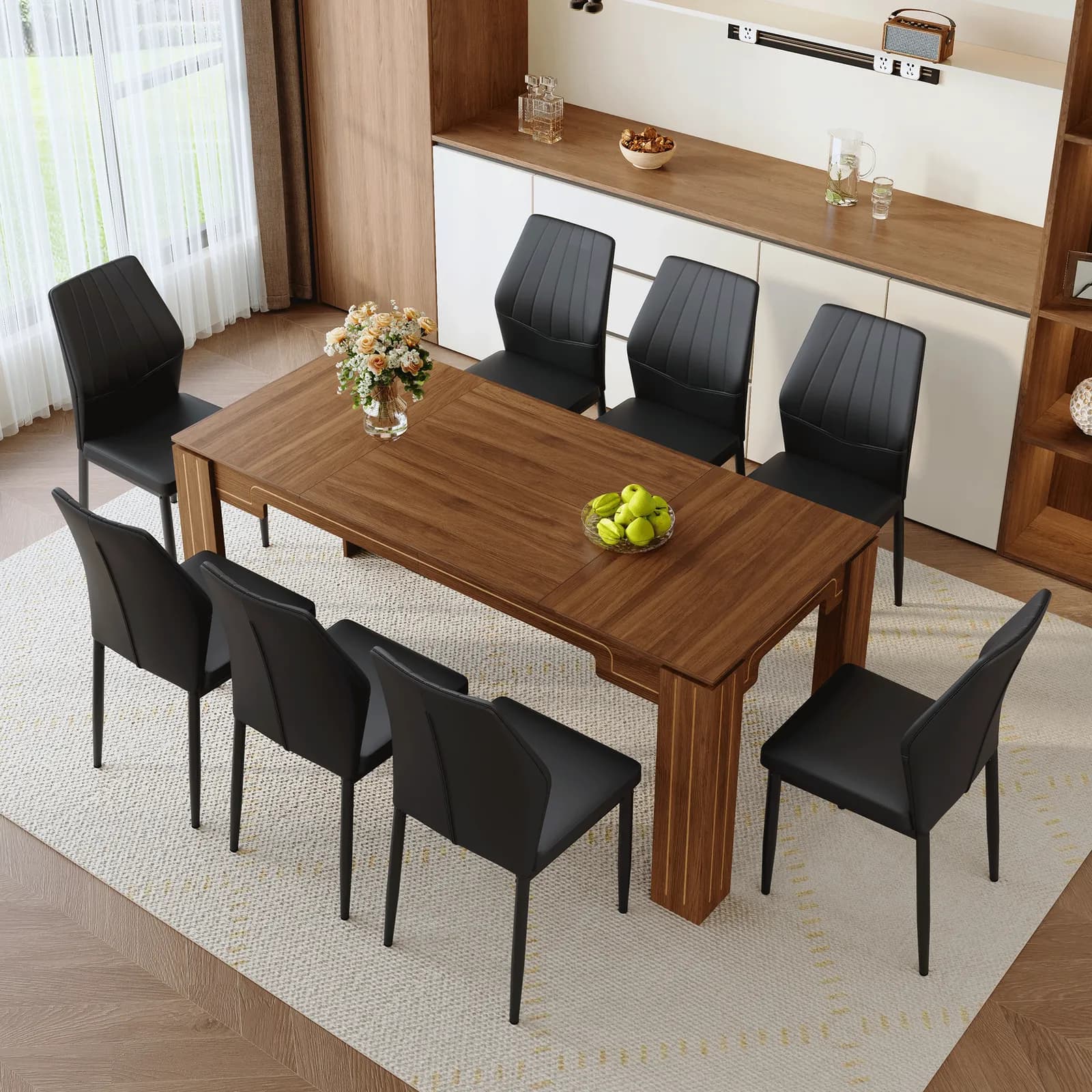 Table and chair set, 71 × 31, 5 inch walnut wood grain dining table, Paired With 8 High…