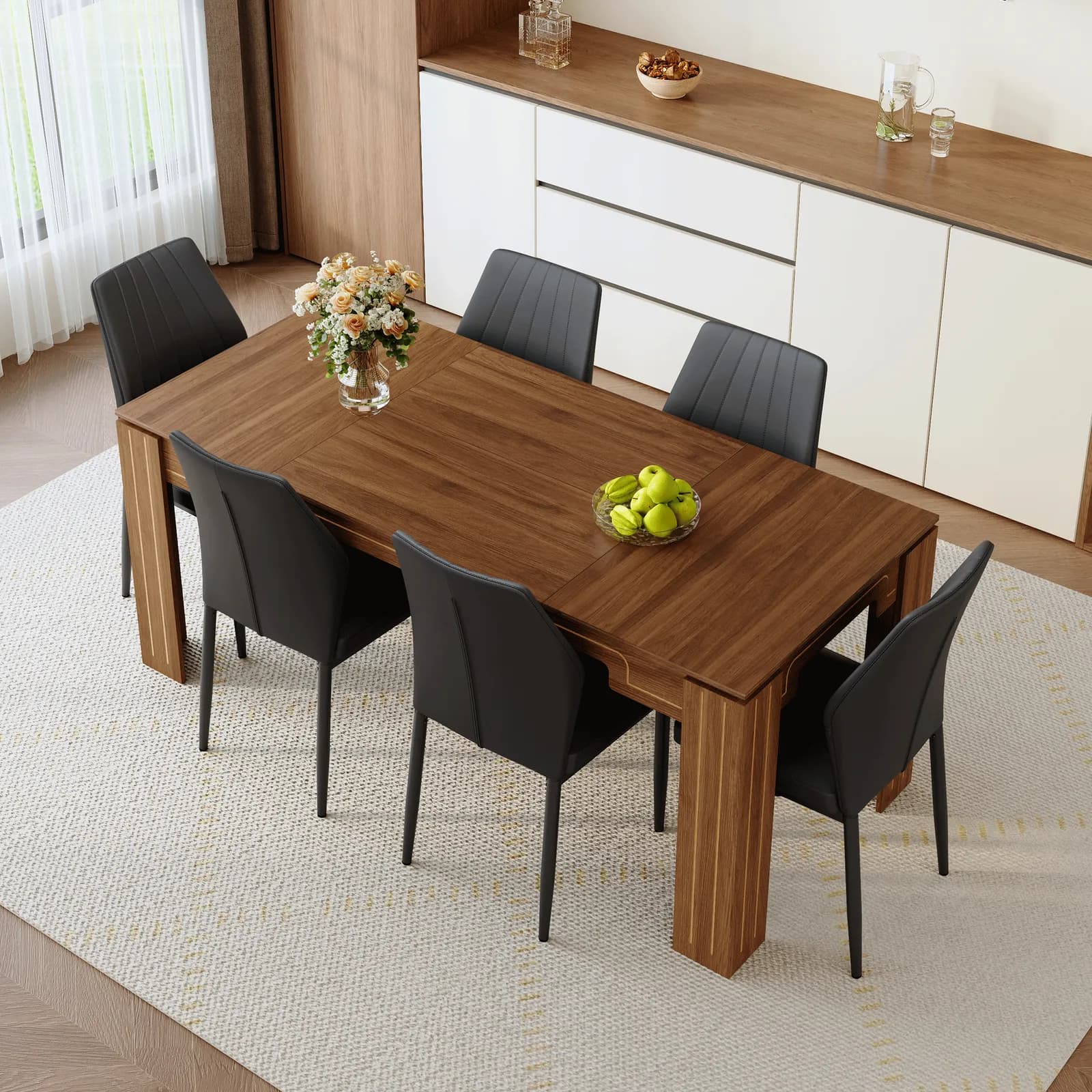 Table and chair set, 71 × 31, 5 inch walnut wood grain dining table, Paired With 6 High…