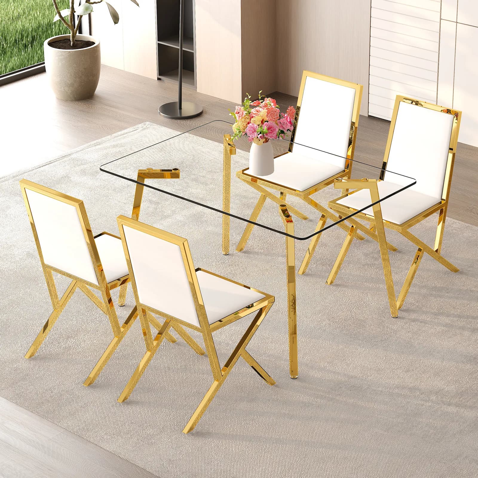 Table and chair set, 51 × 31, 5-inch tempered glass dining table, paired with a set of 4…