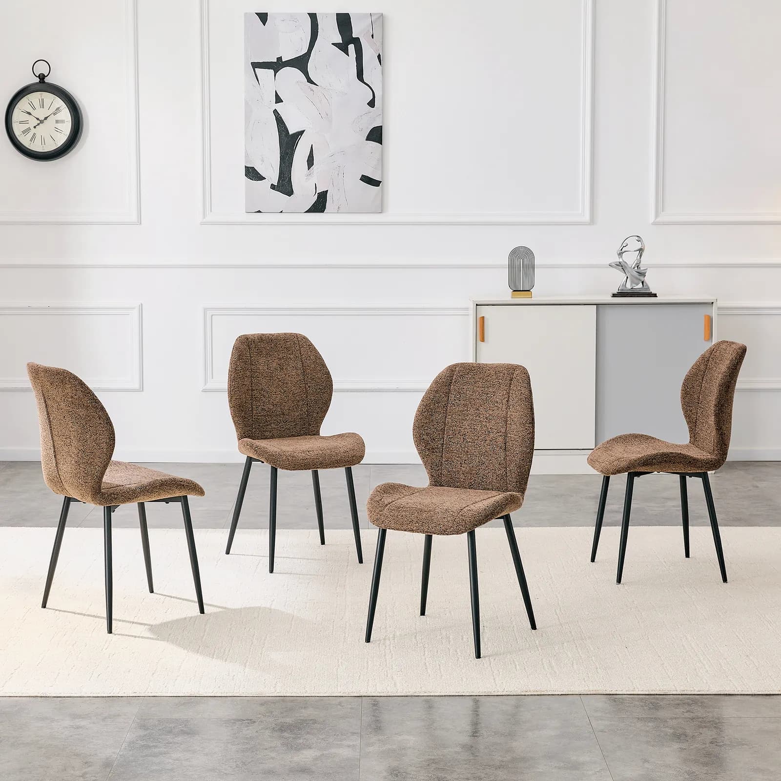 4 sets of retro and minimalist brown fabric dining chairs with spacious and comfortable…