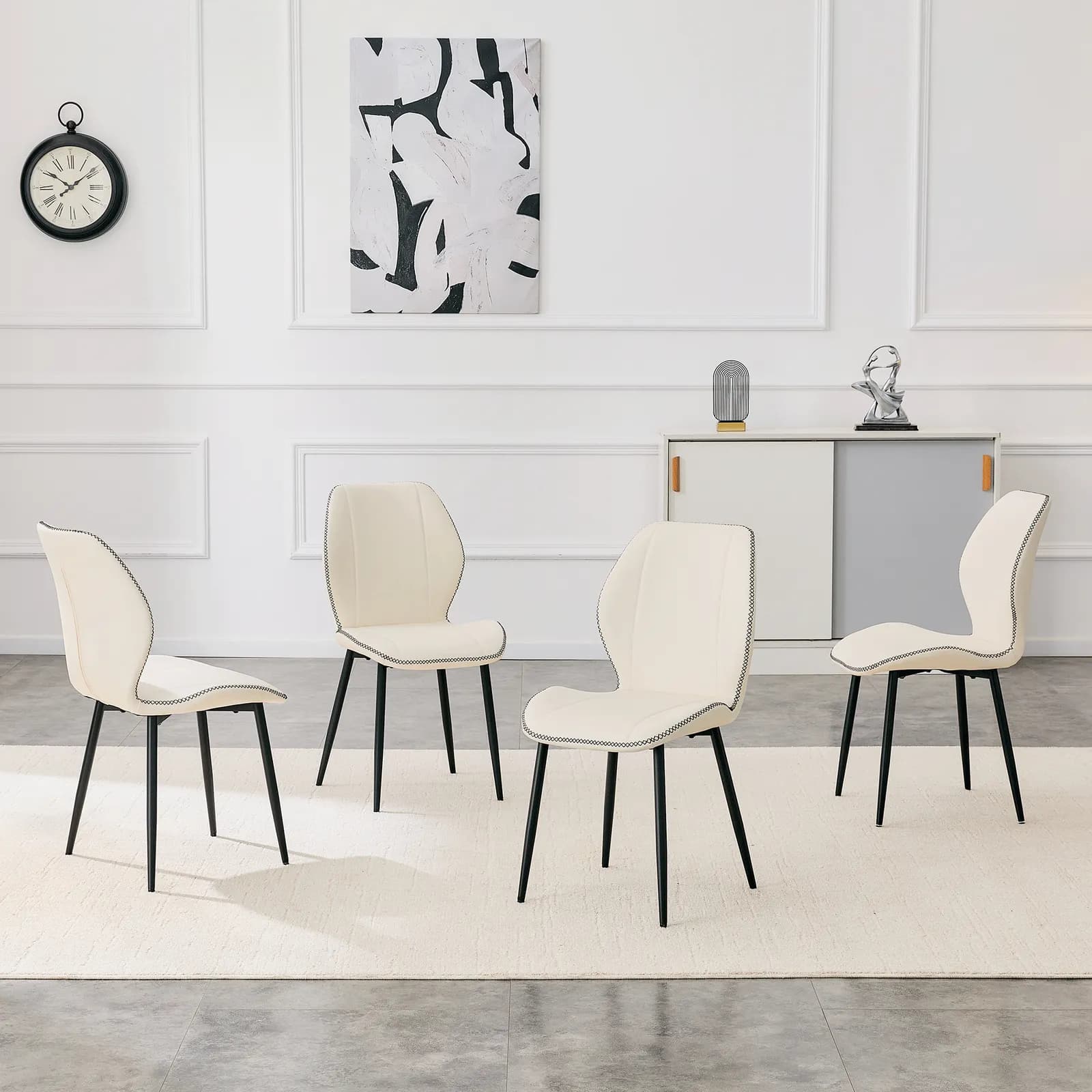 4-Pack White Light Luxury Household PU Leather Dining Chairs, Multiple colors available,…