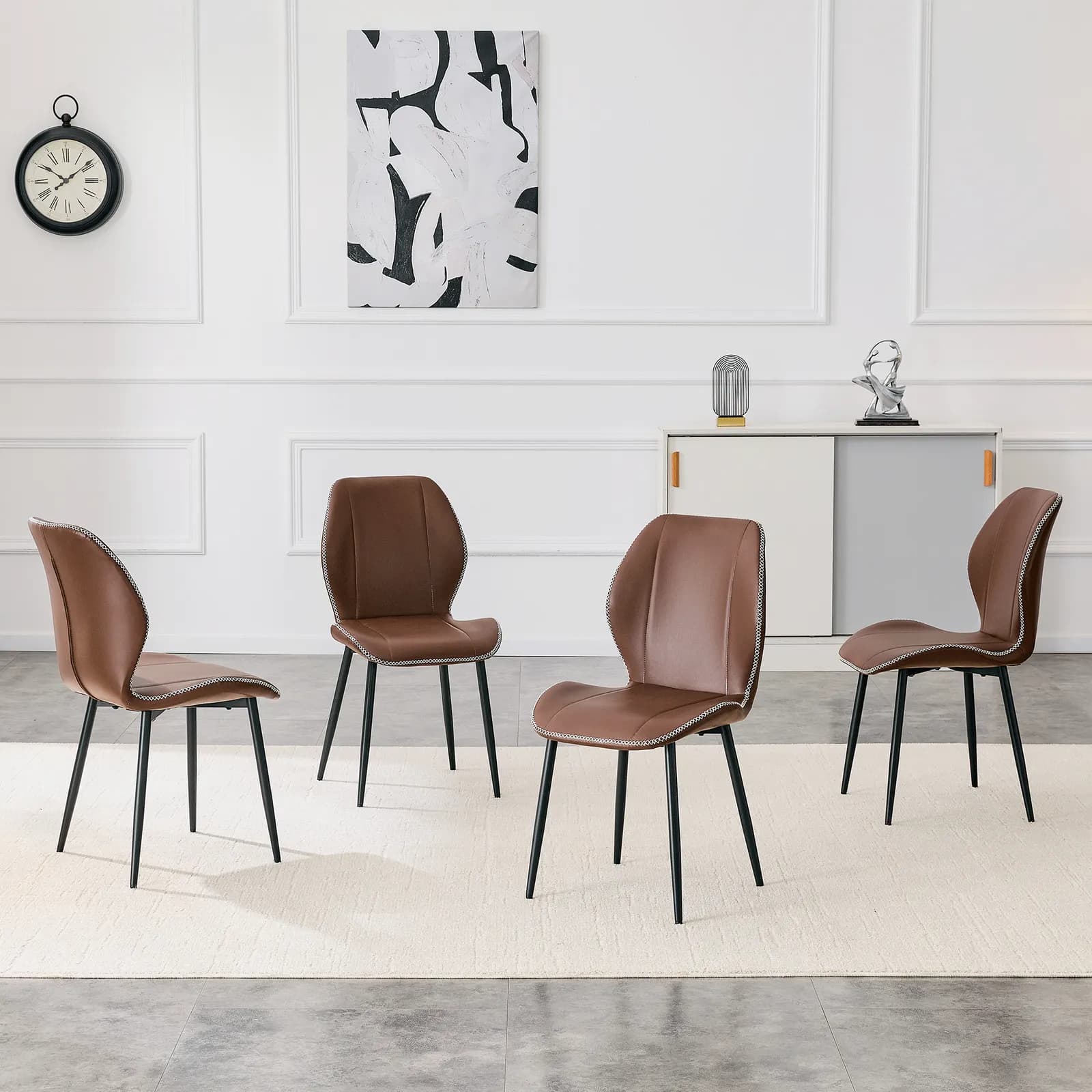 4-Pack Brown Coffee Color Light Luxury Household PU Leather Dining Chairs, Multiple…