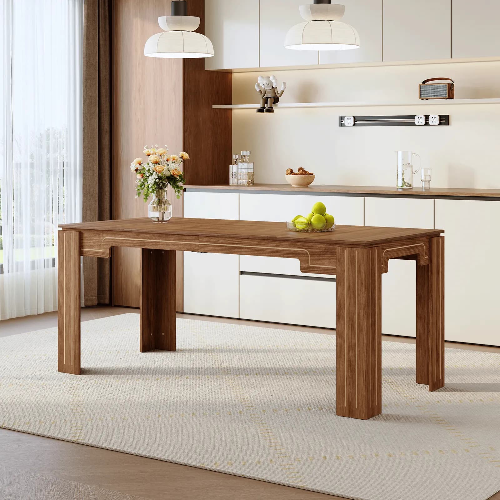 71 x 31, 5 inch walnut MDF spliced tabletop dining table with grooved legs, Modern luxury…