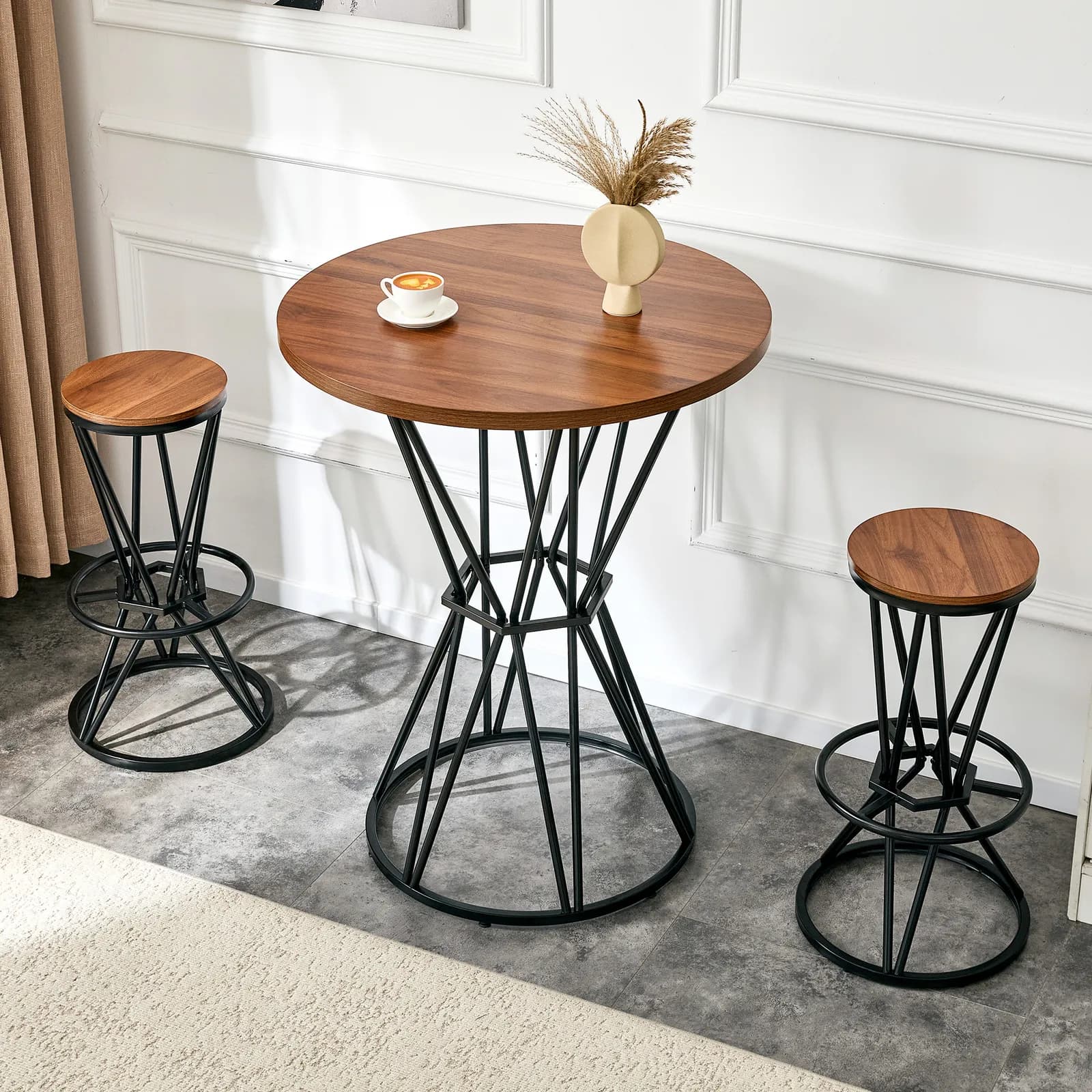 Single package bar, table, chair set, 31, 5-inch walnut wood grain MDF tabletop with…