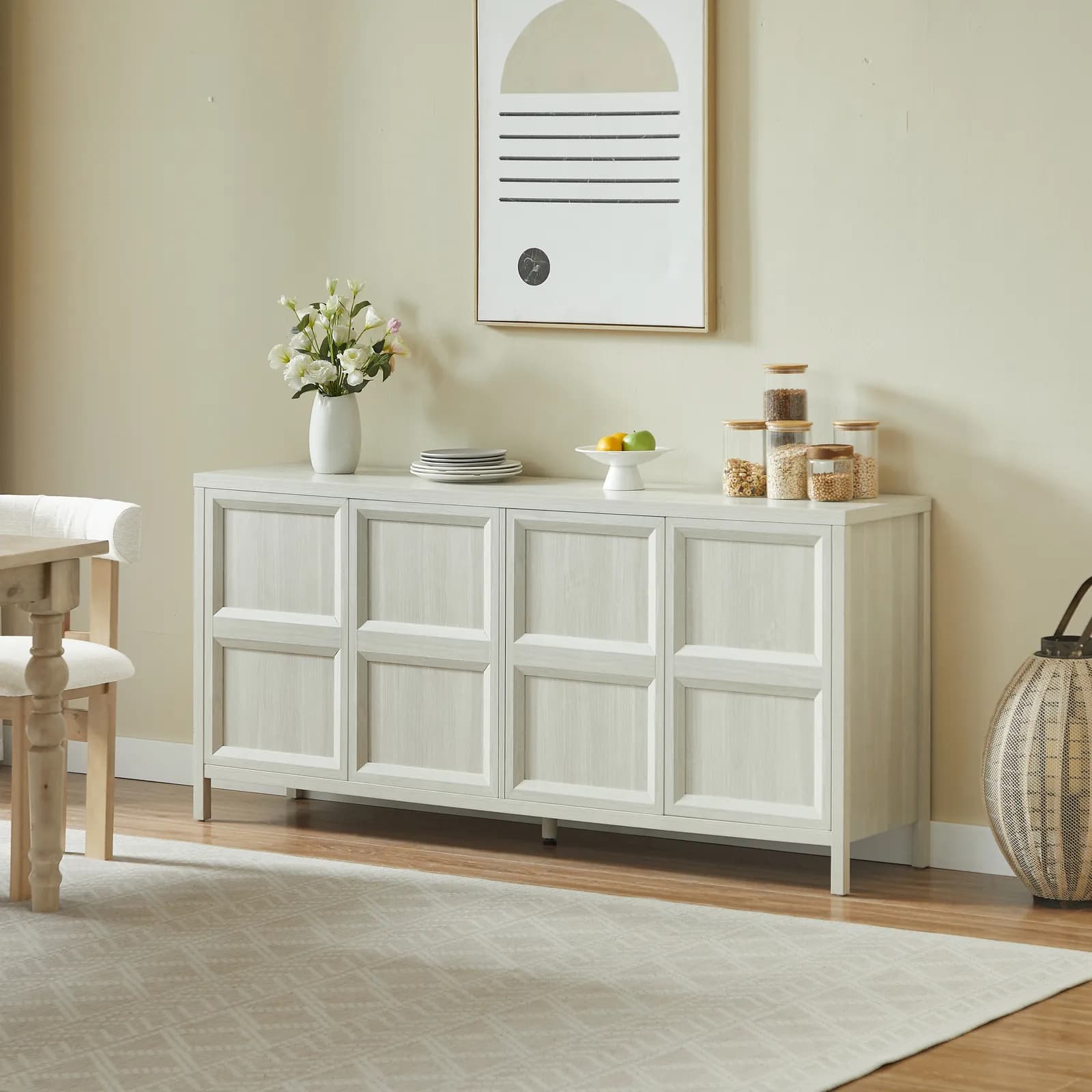 67'' Modern sideboard storage cabinet with tip-on opening, soft-close hinges, and…