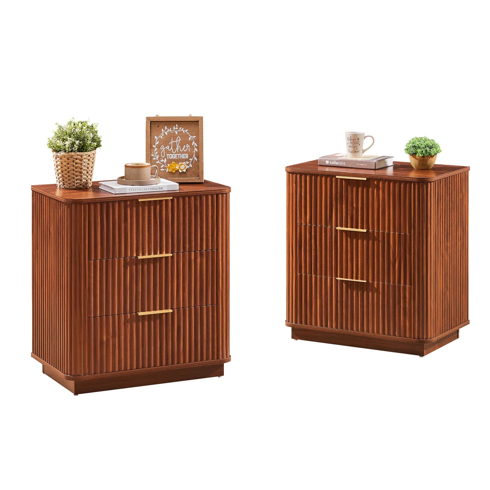 3 Drawers Nightstand Set of 2, 23, 6'' Wide Modern Chest of Drawers Curved wave Design,…