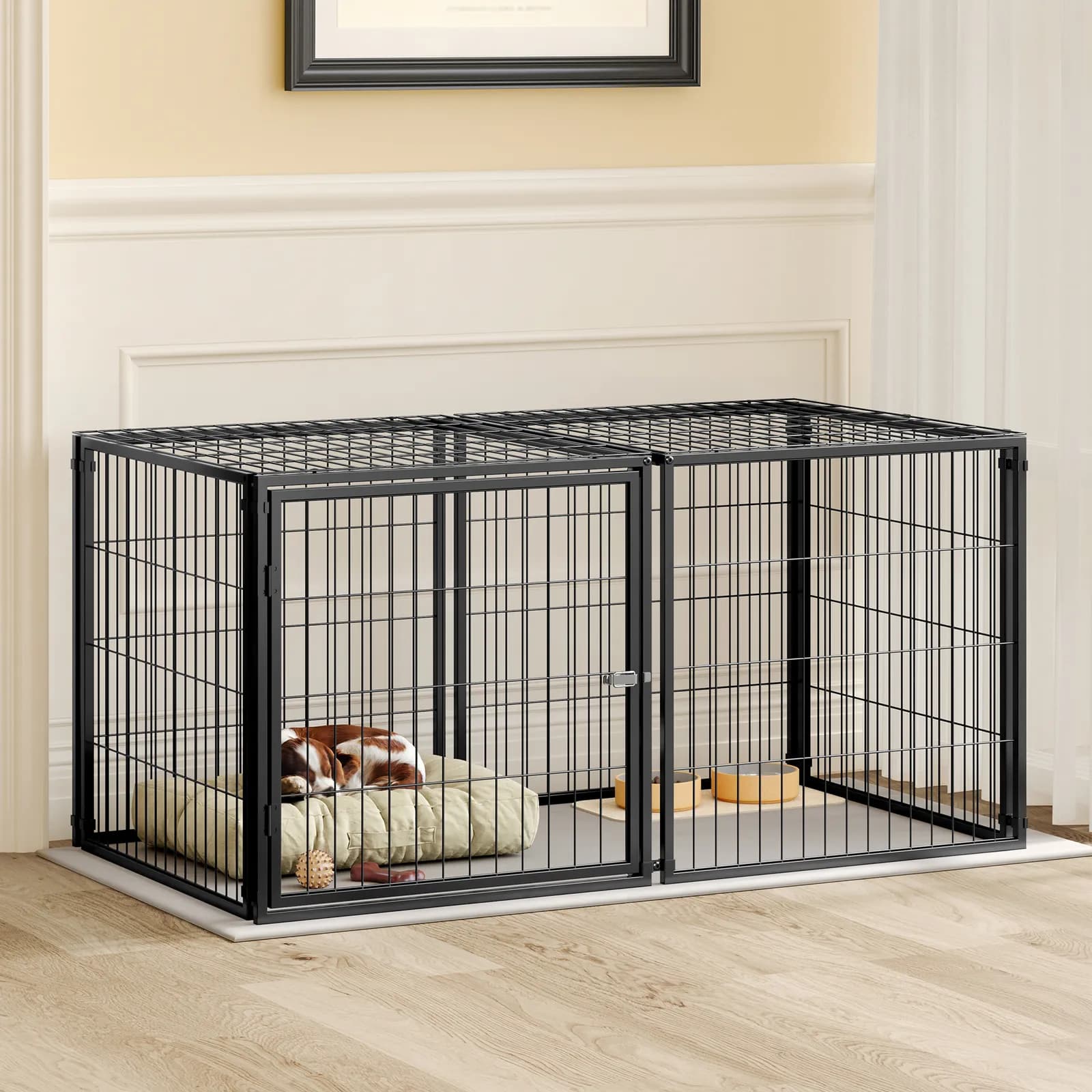 Large Dog Cage 48" Dog Kennel for Medium Dogs Puppy Dog Playpen with Top, Pet Cage,…