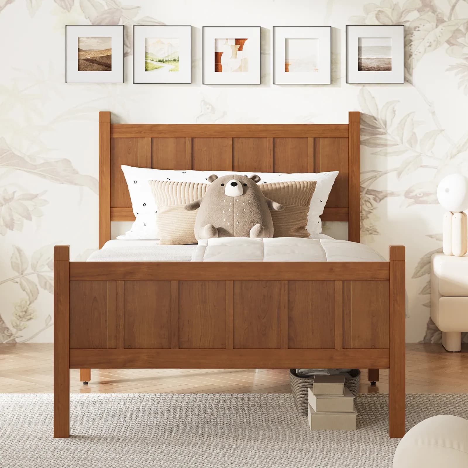 Twin Size Flat Panel Bed with Headboard & Footboard, Minimalist Modern Platform Bed with…