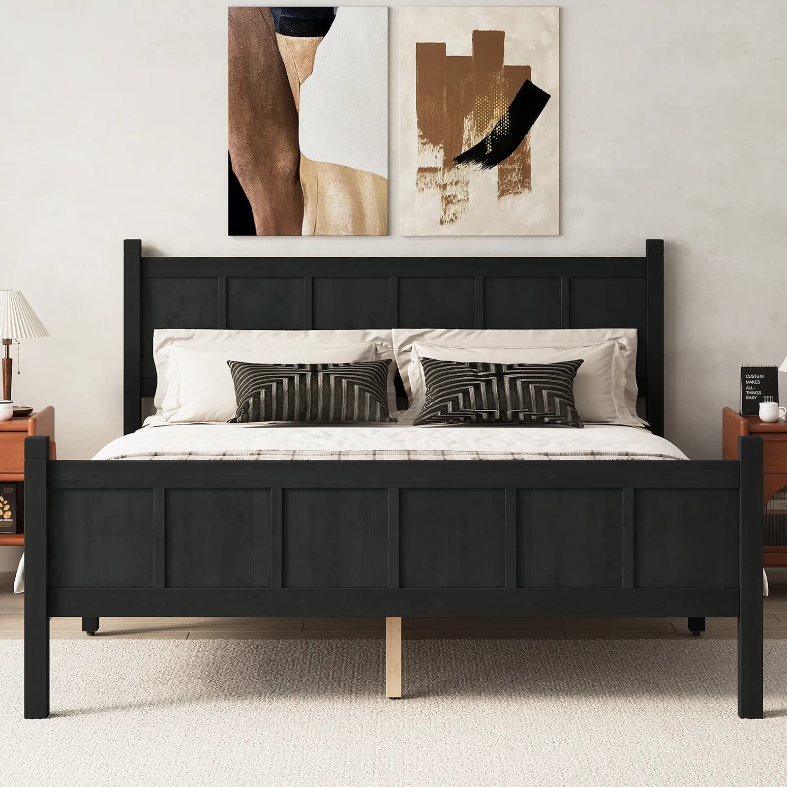 Queen Size Flat Panel Bed with Headboard & Footboard, Minimalist Modern Platform Bed with…