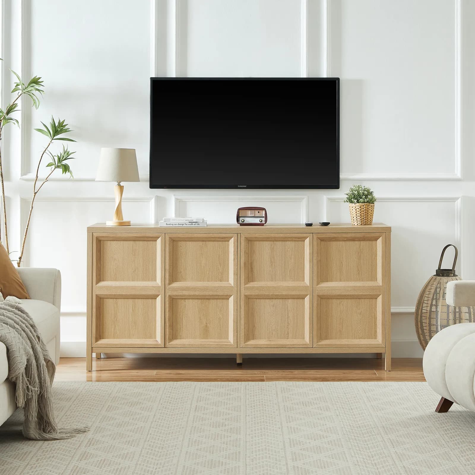 67'' Modern sideboard storage cabinet with tip-on opening, soft-close hinges, and…