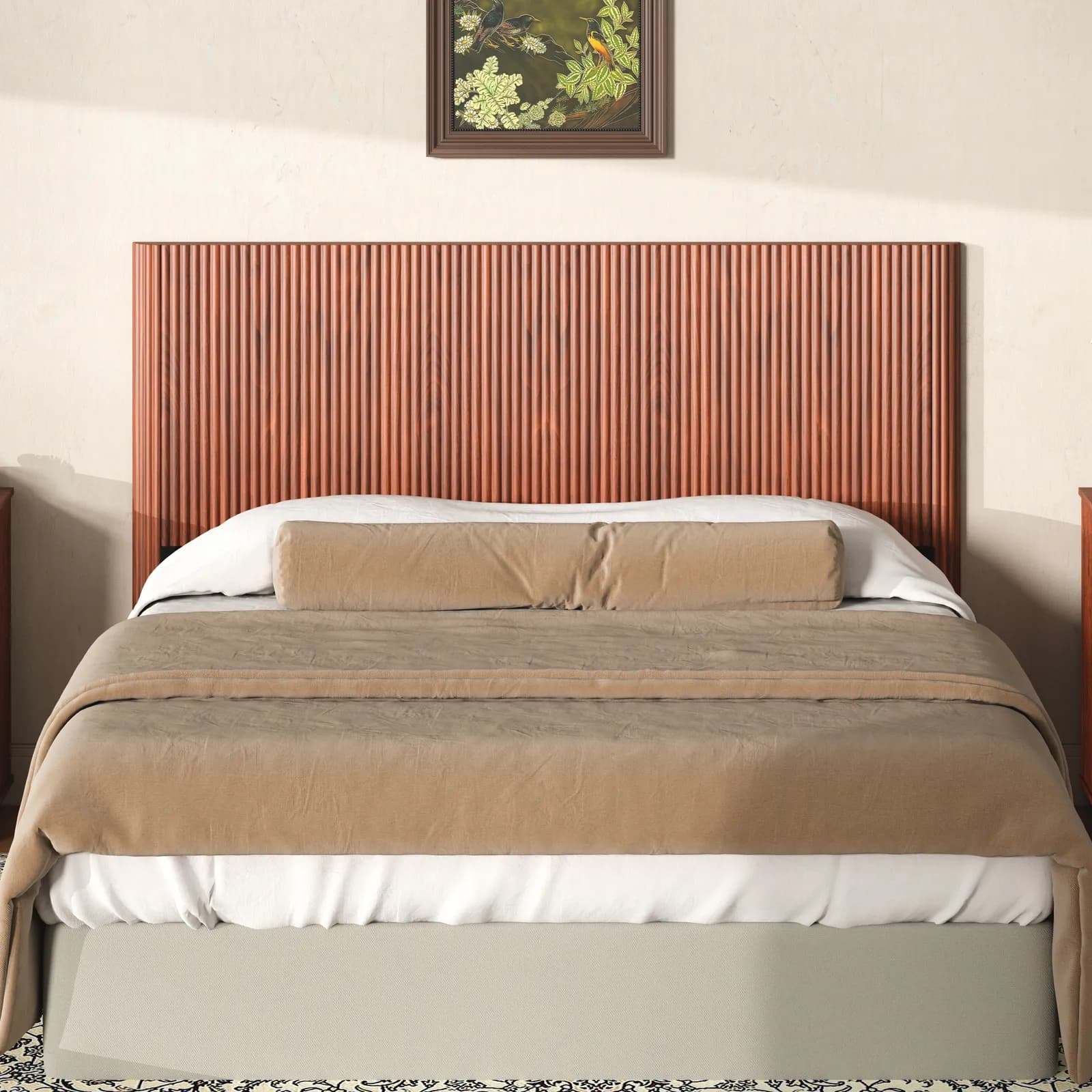 Modern Wooden Headboard with Arched Corrugated, Fits Queen Size Beds, Vertical Grain…