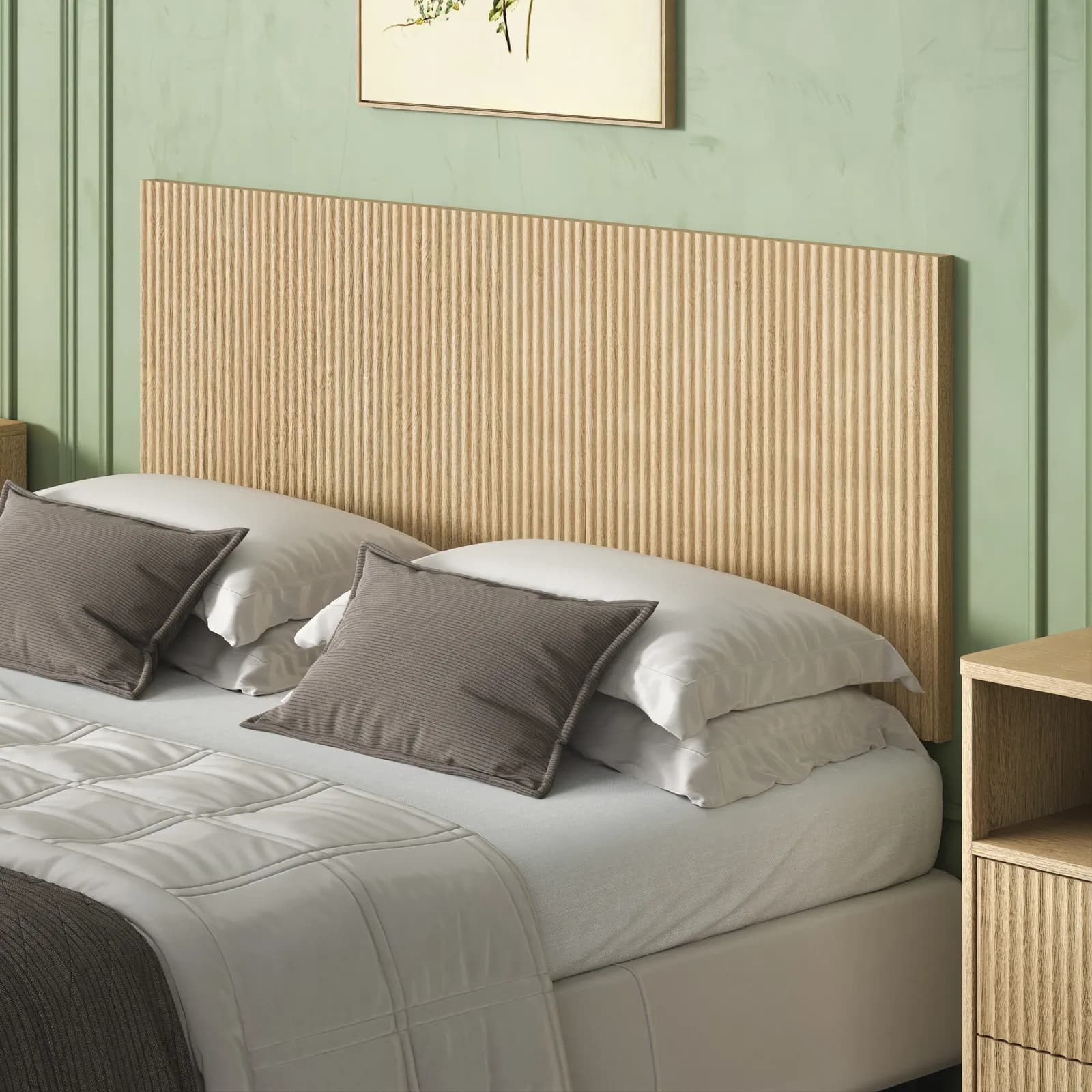 Modern Wavy Wooden Headboard, 60, 8" Wide Vertical Wood Grain Design, Easy Wall-Hanging…