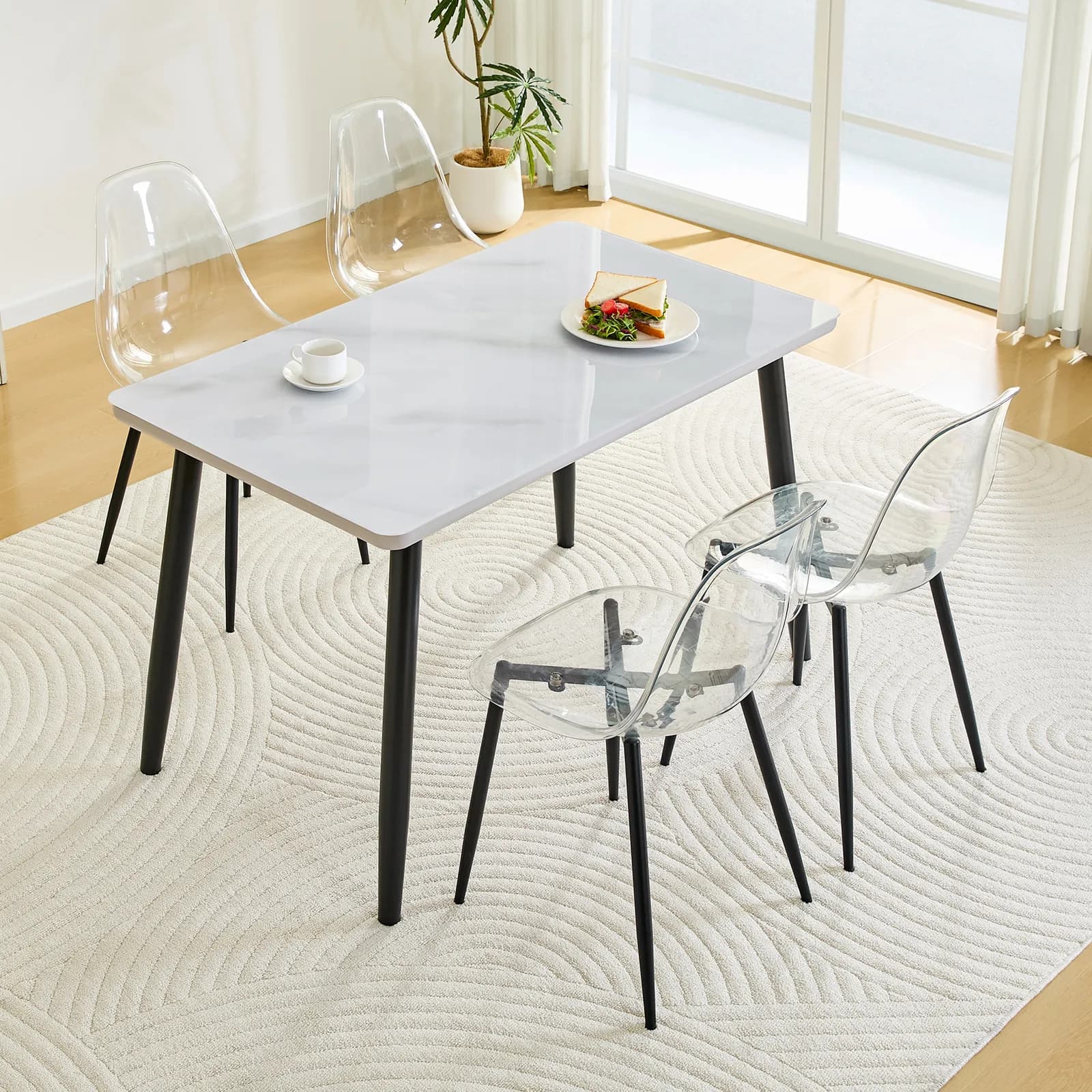 Table and Chair Set, Modern rectangular dining table, White Tempered glass…
